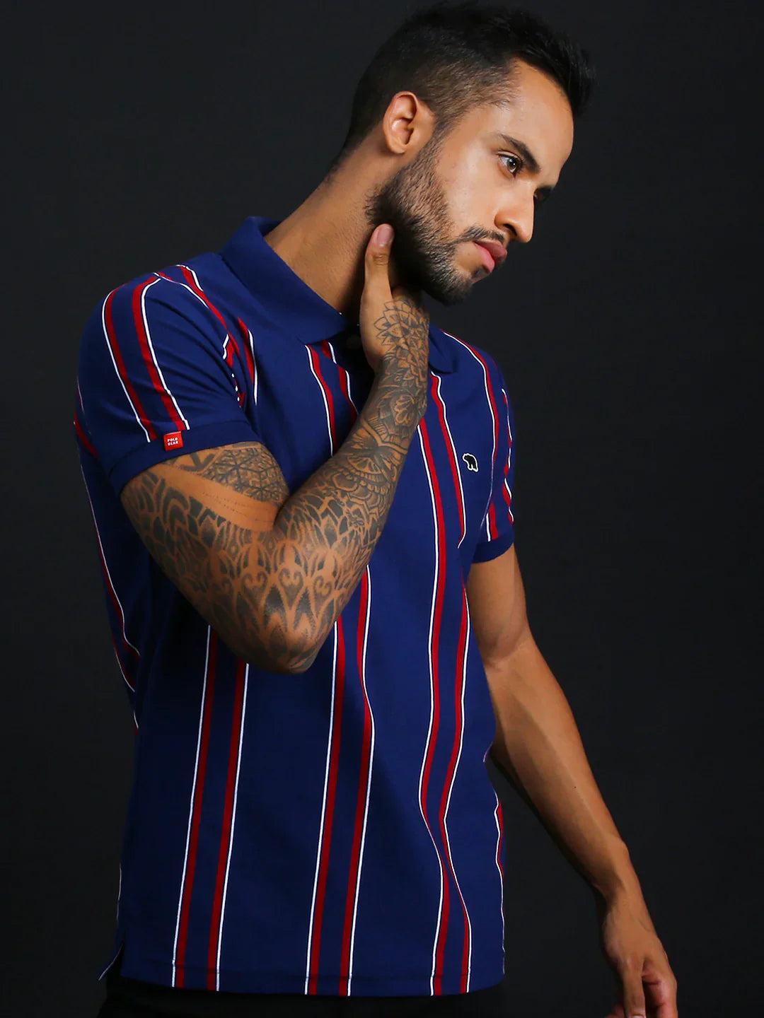 Men Striped Lycra Polo