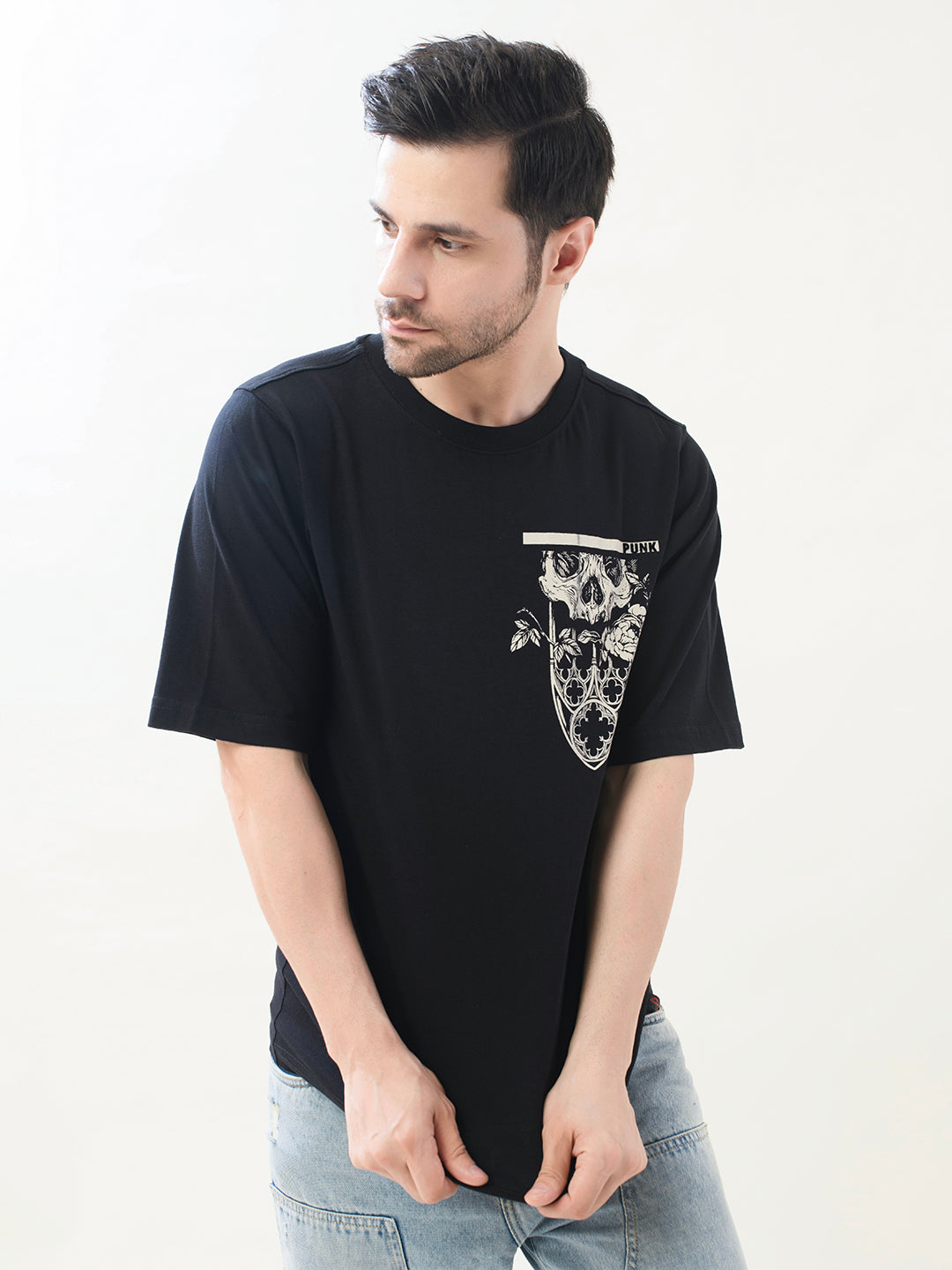 Men Black Cotton Oversized T-Shirt