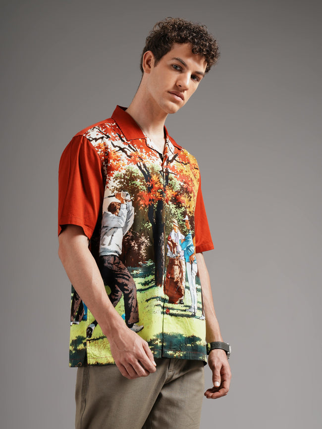 Men Red Casual Printed Shirt