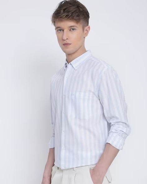 Men Blue Striped Shirt