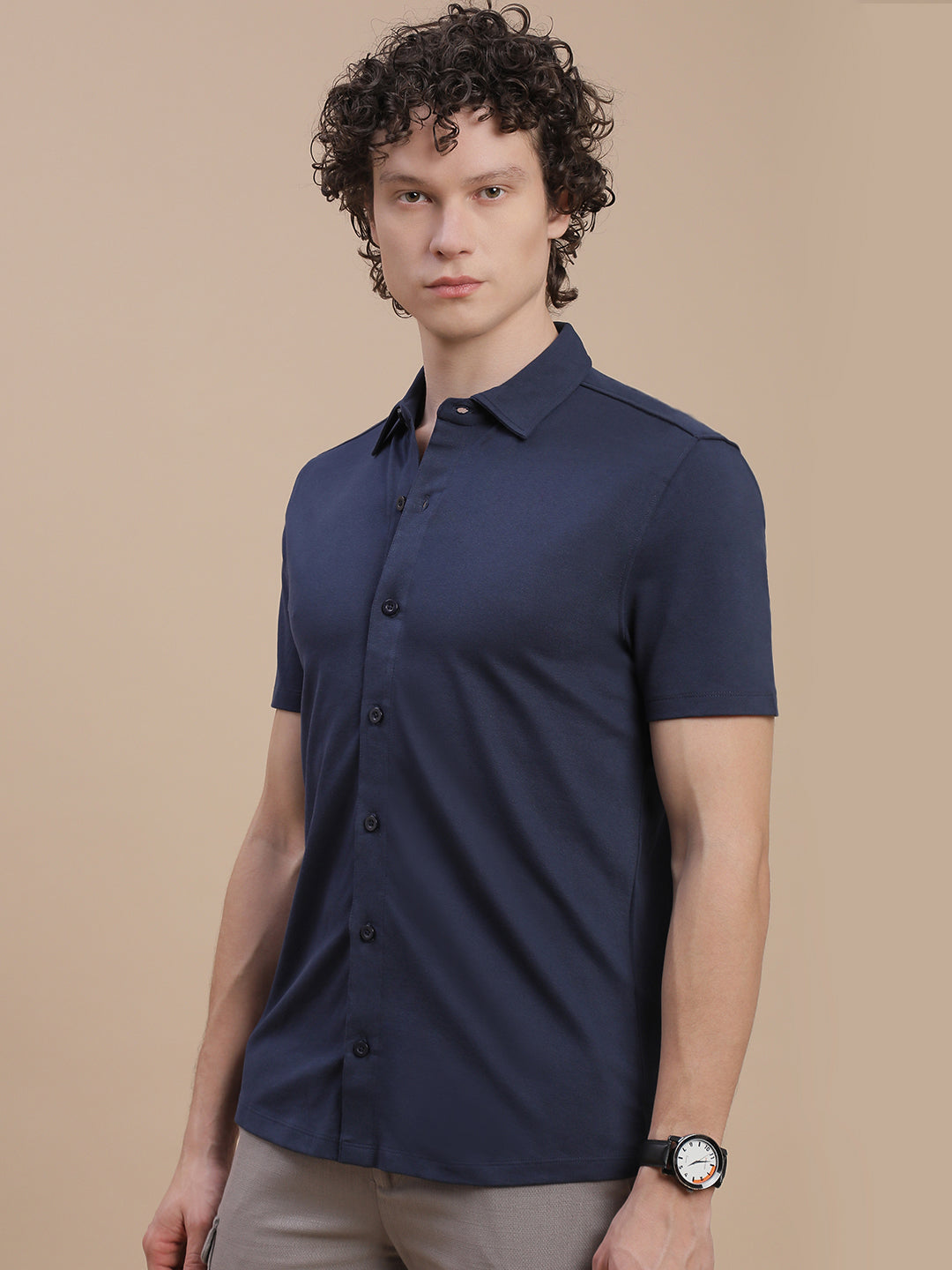 Men Navy Half Sleeve Shirt