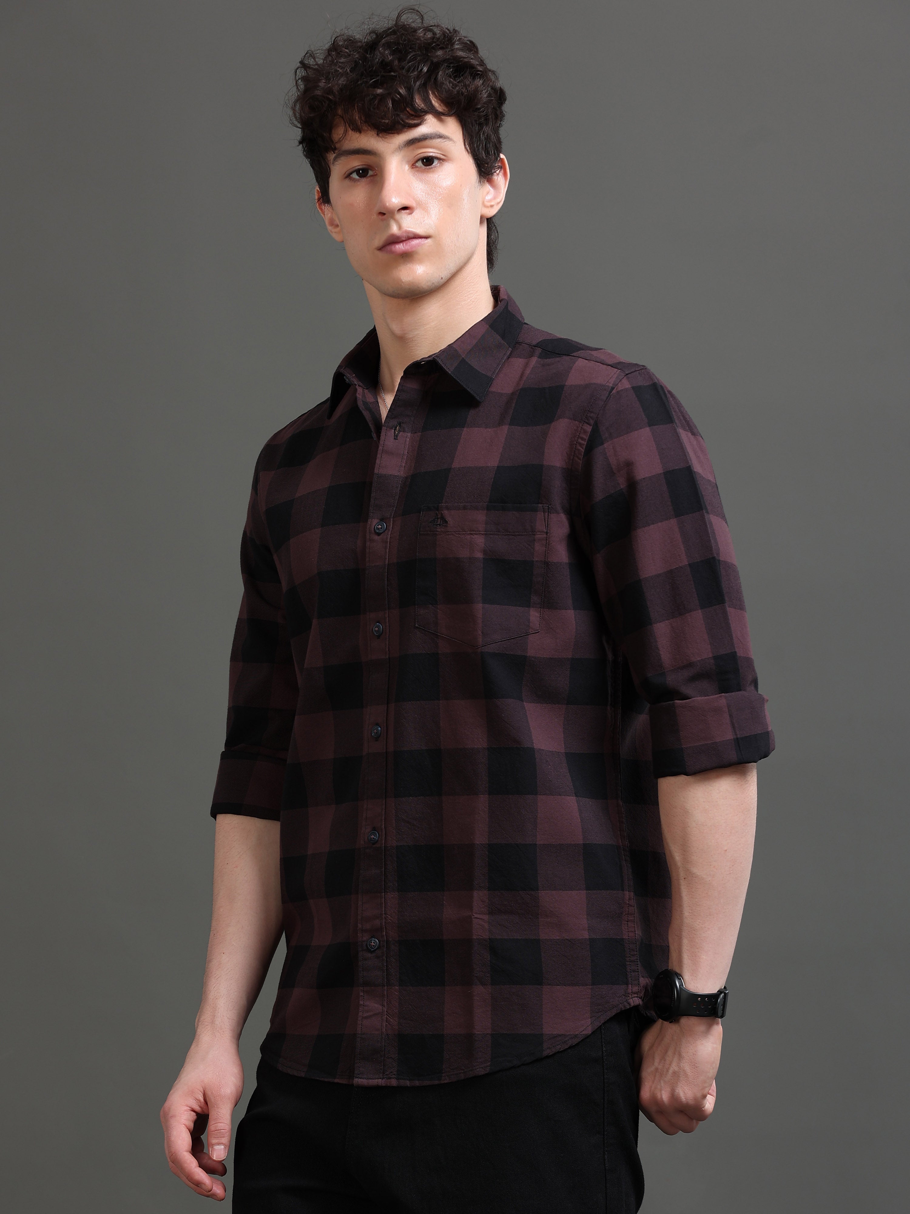 Men Purple Checked Shirt