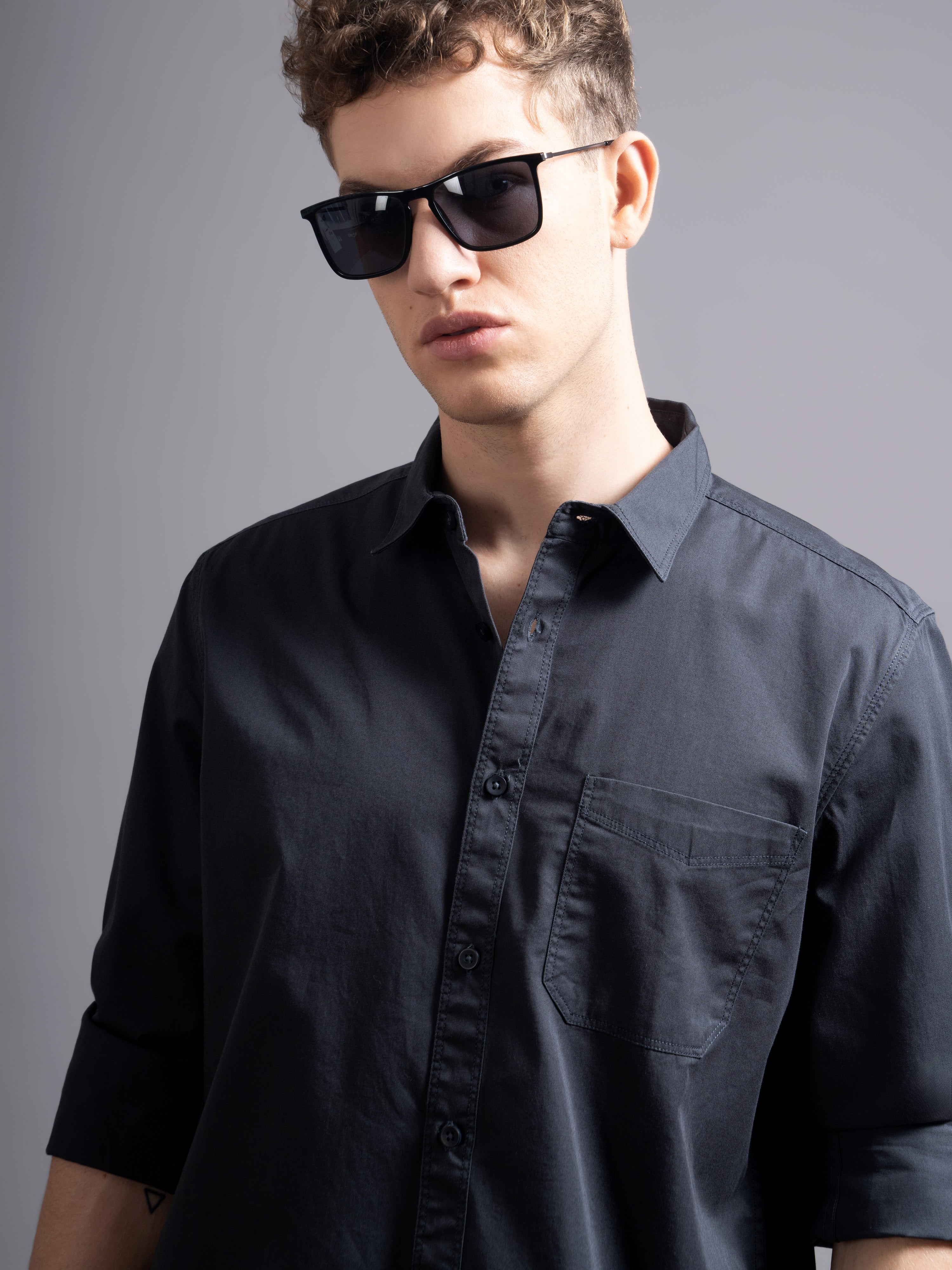 Men Grey Twill Shirt