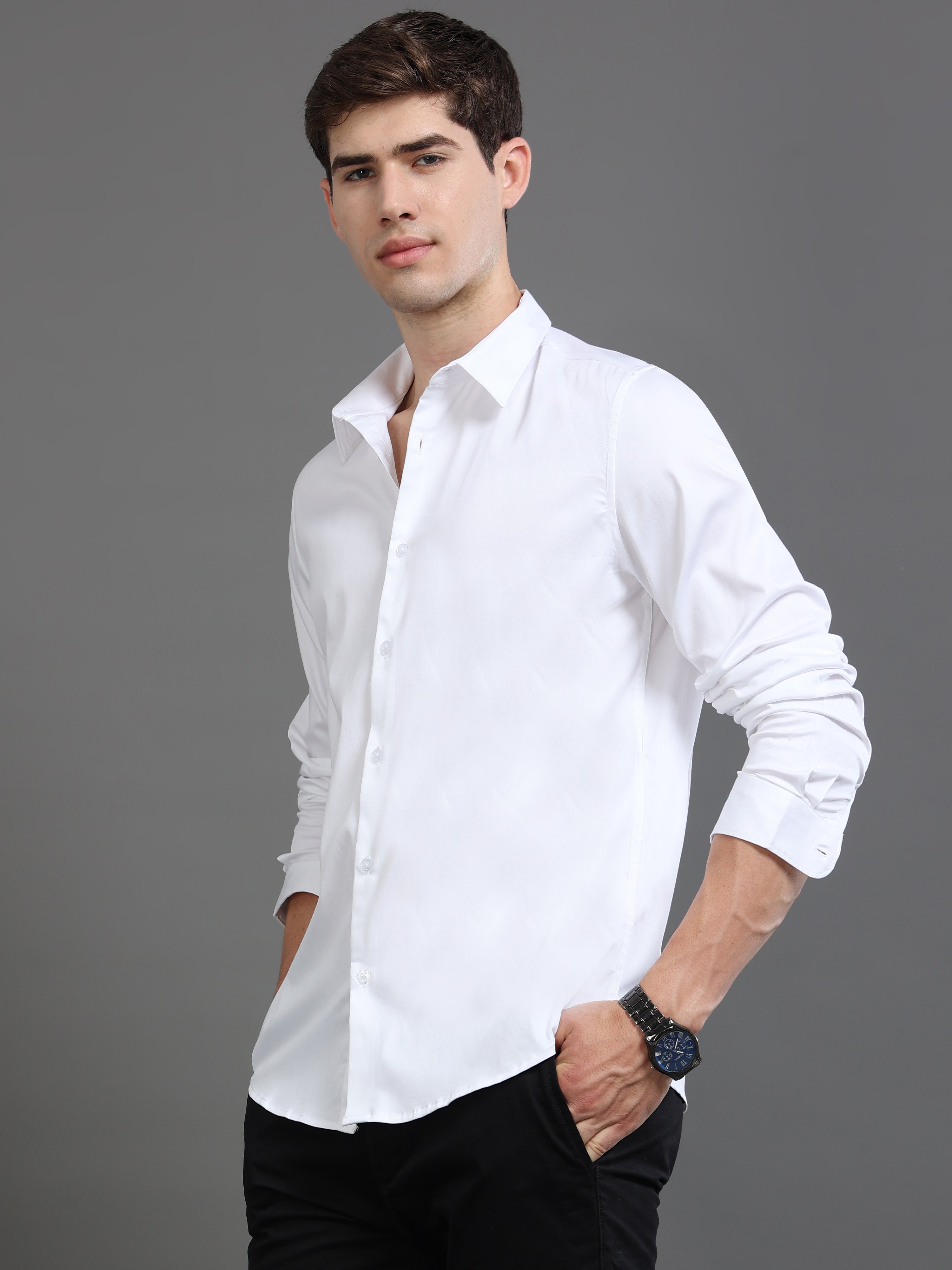 Men White Satin Shirt
