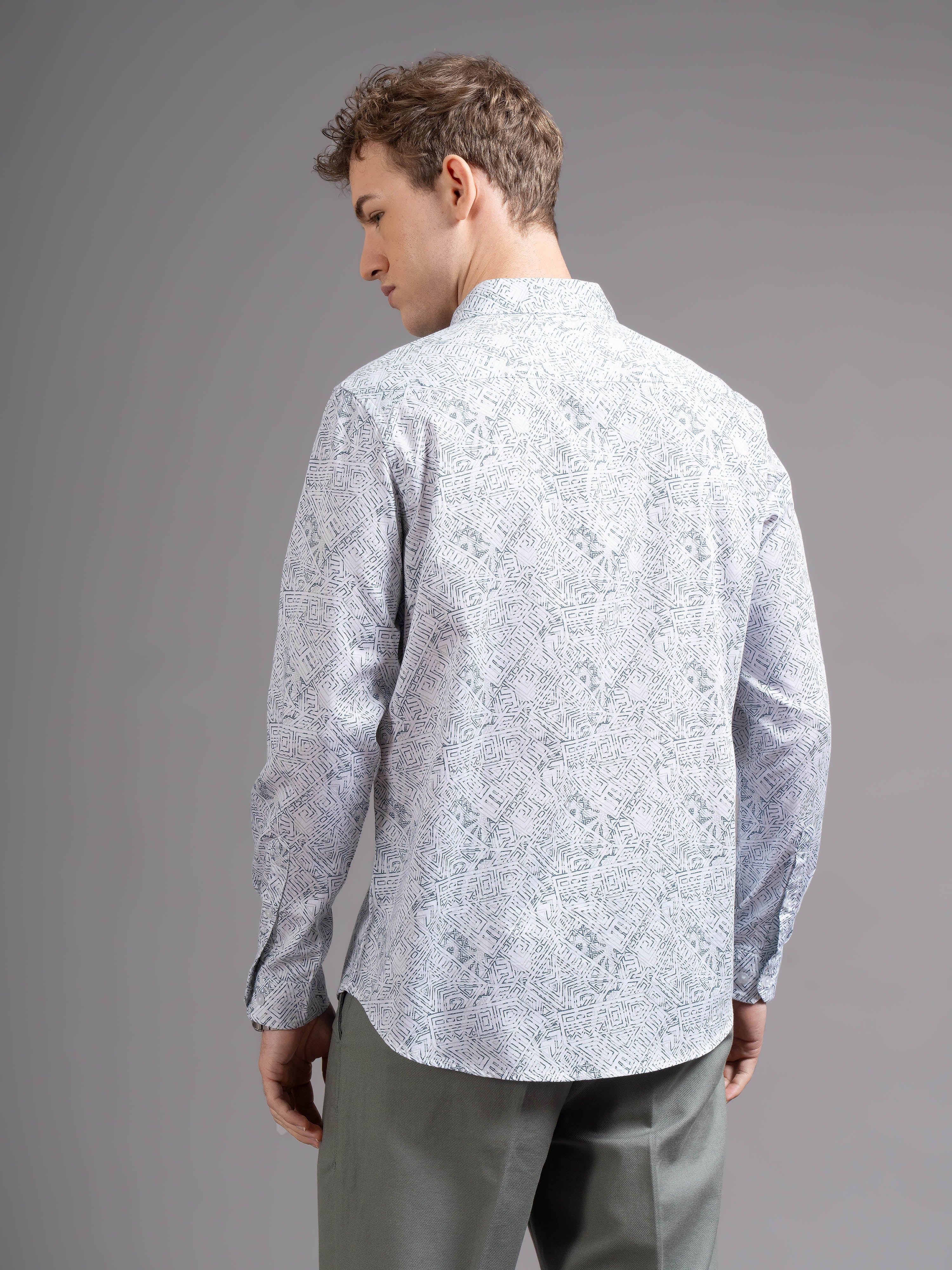 Men White Printed Shirt