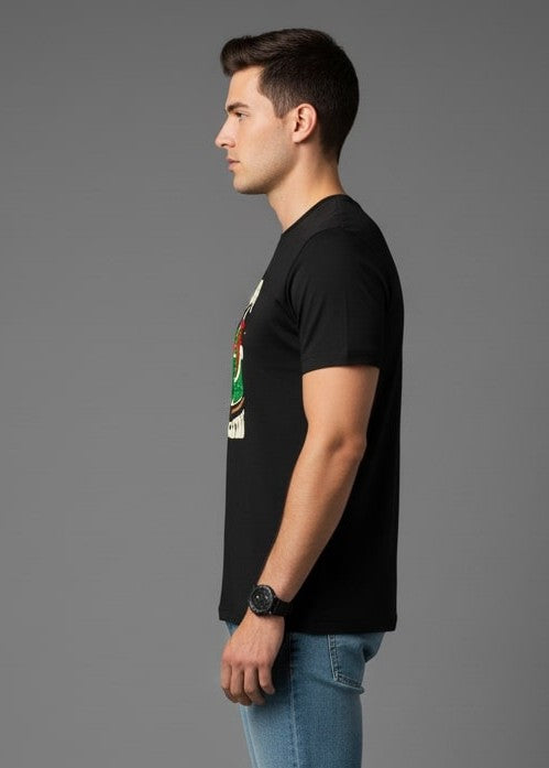 Men Printed Black Cotton Tshirt