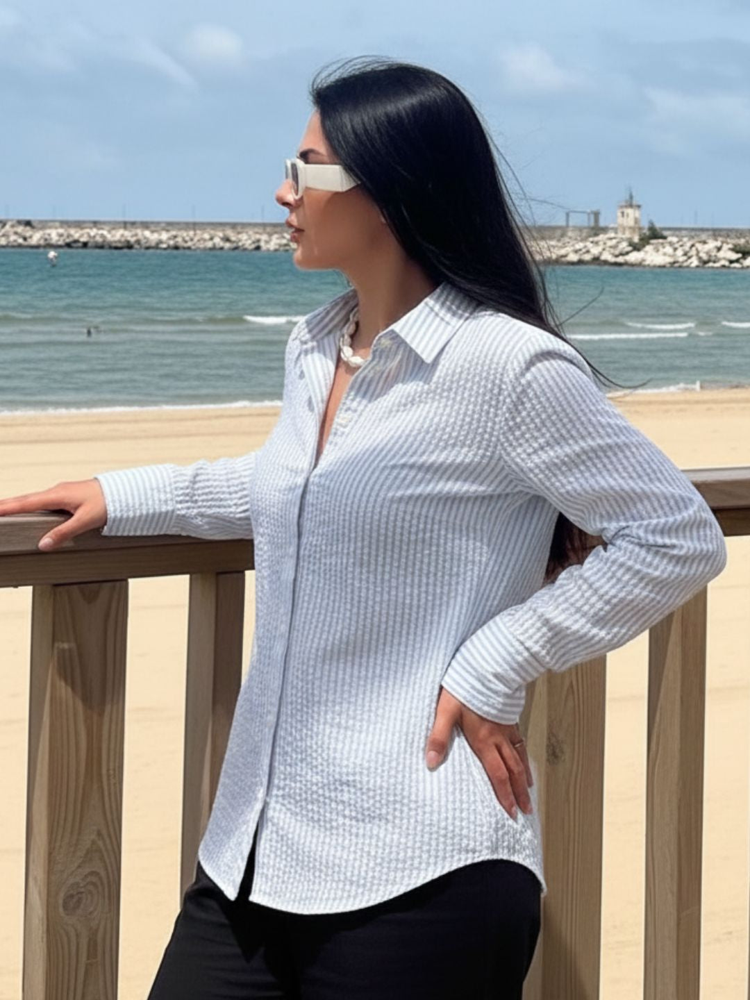 Women Blue Striped Shirt