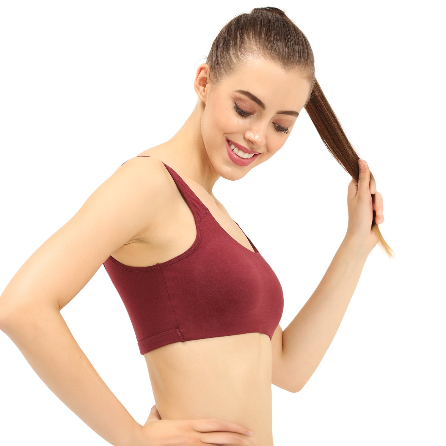 Non-padded Non-wired Full Coverage Slip-on Moulded Double Layered Sports Bra