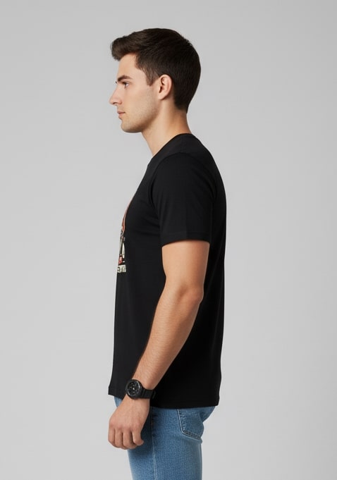 Men Printed Black Cotton Tshirt