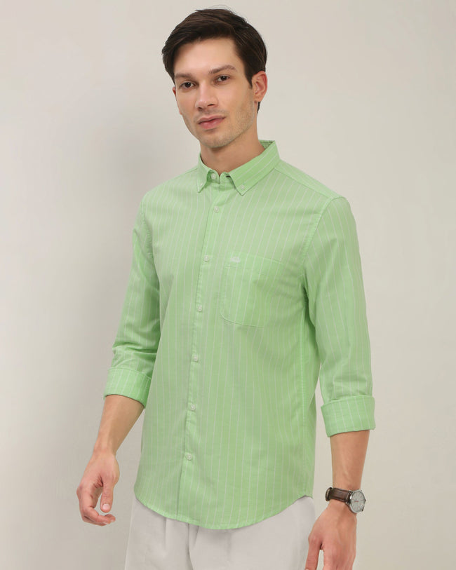 Men Green Striped Shirt