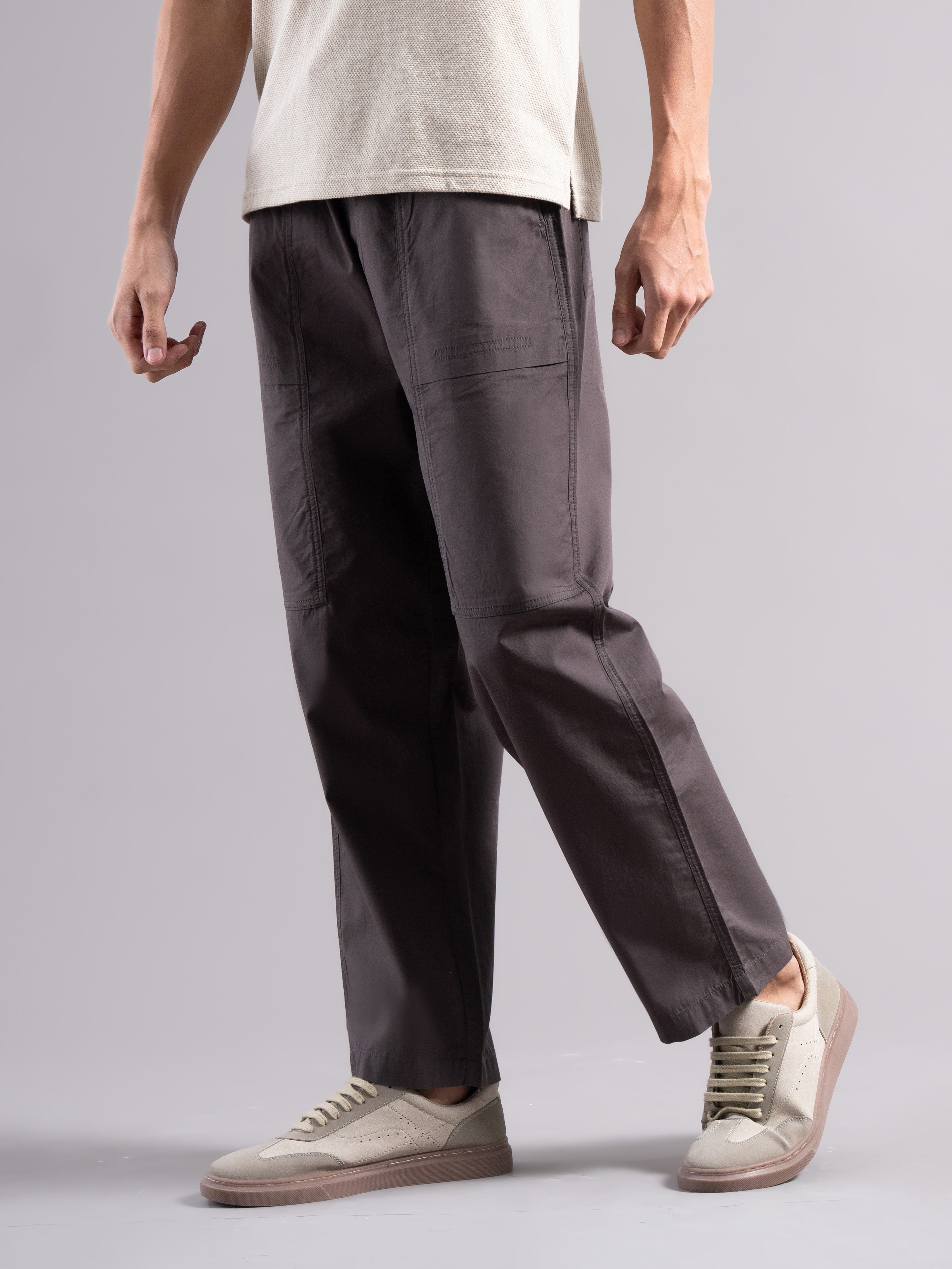 Men Grey Buckle Waist Trousers