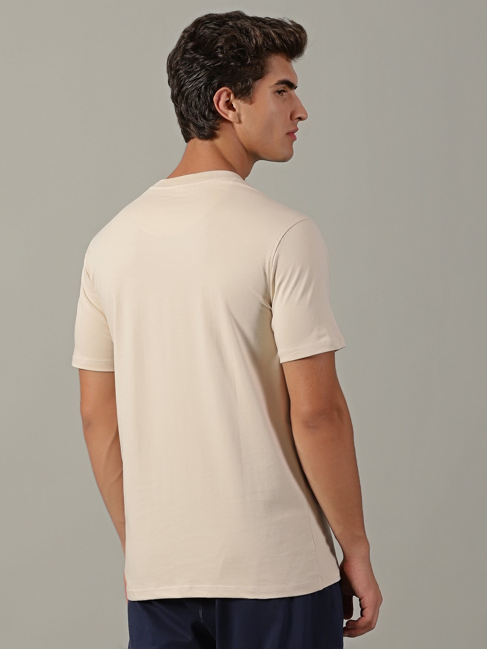 Men Beige Crew Neck T-Shirt