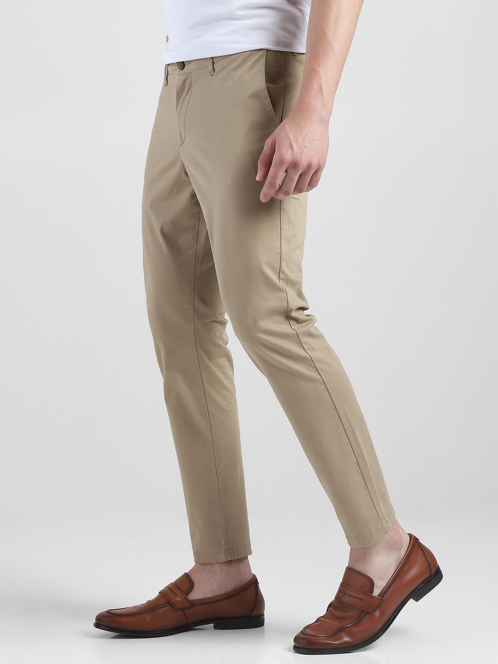 Men Beige Mid Rise Regular Fit Trouser