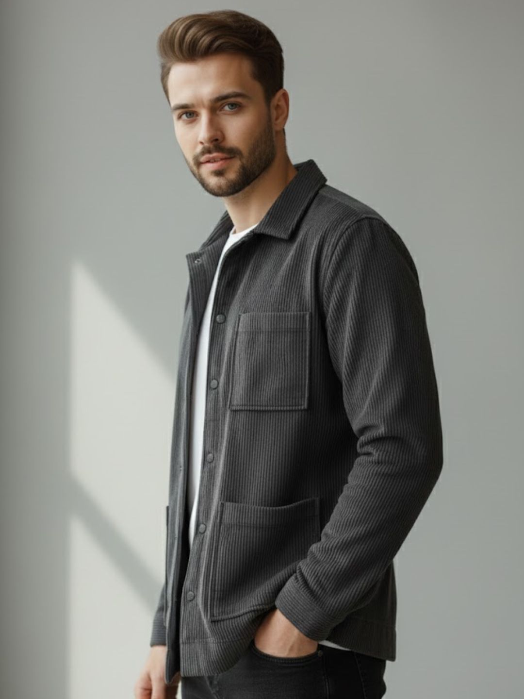 Men Grey Textured Casual Jacket