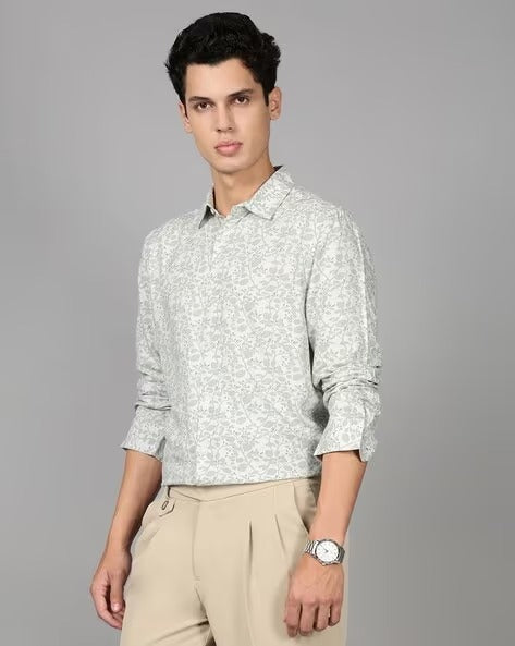 Men Green Floral Print Shirt