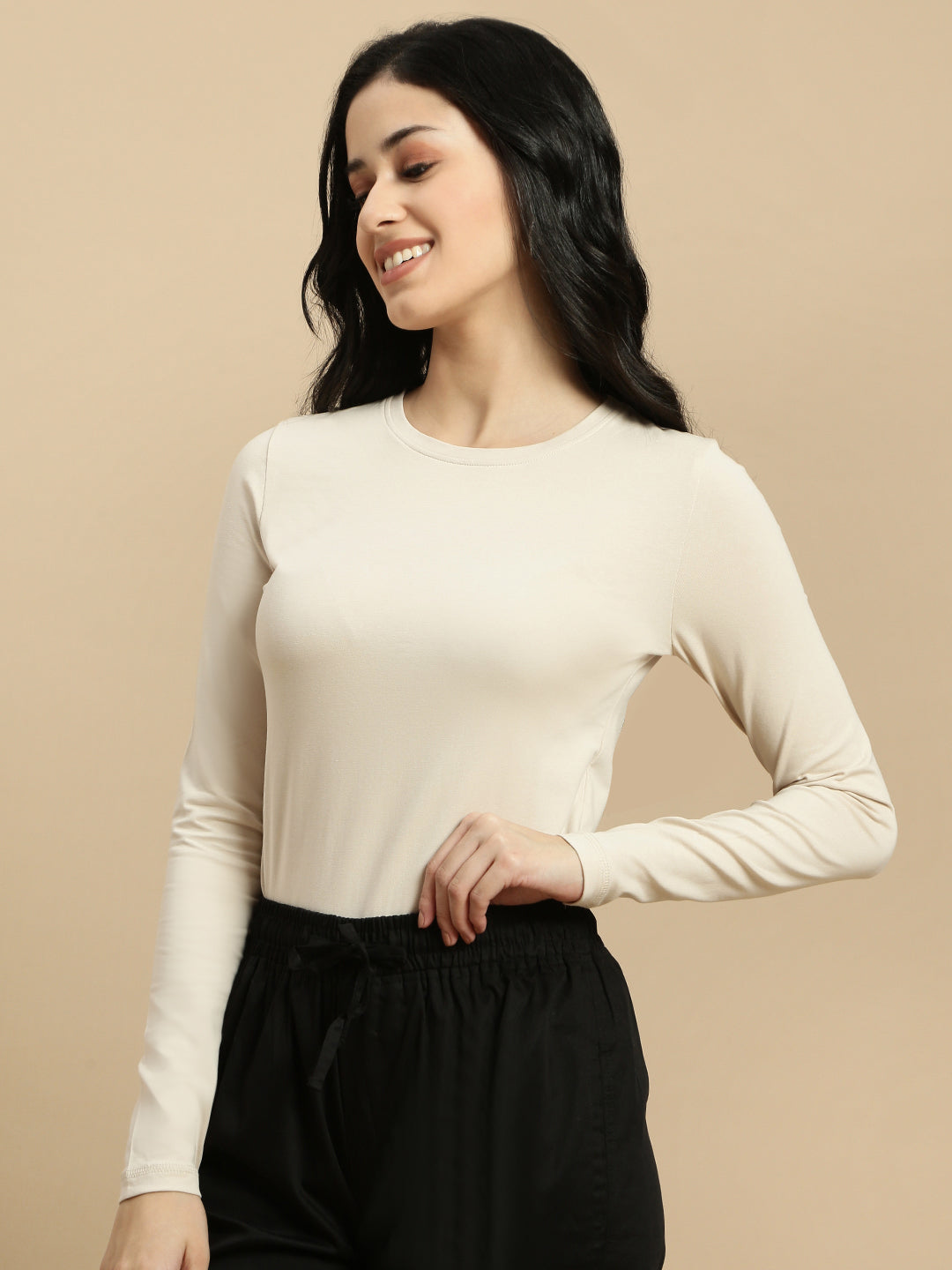Women Beige Full Sleeve Top