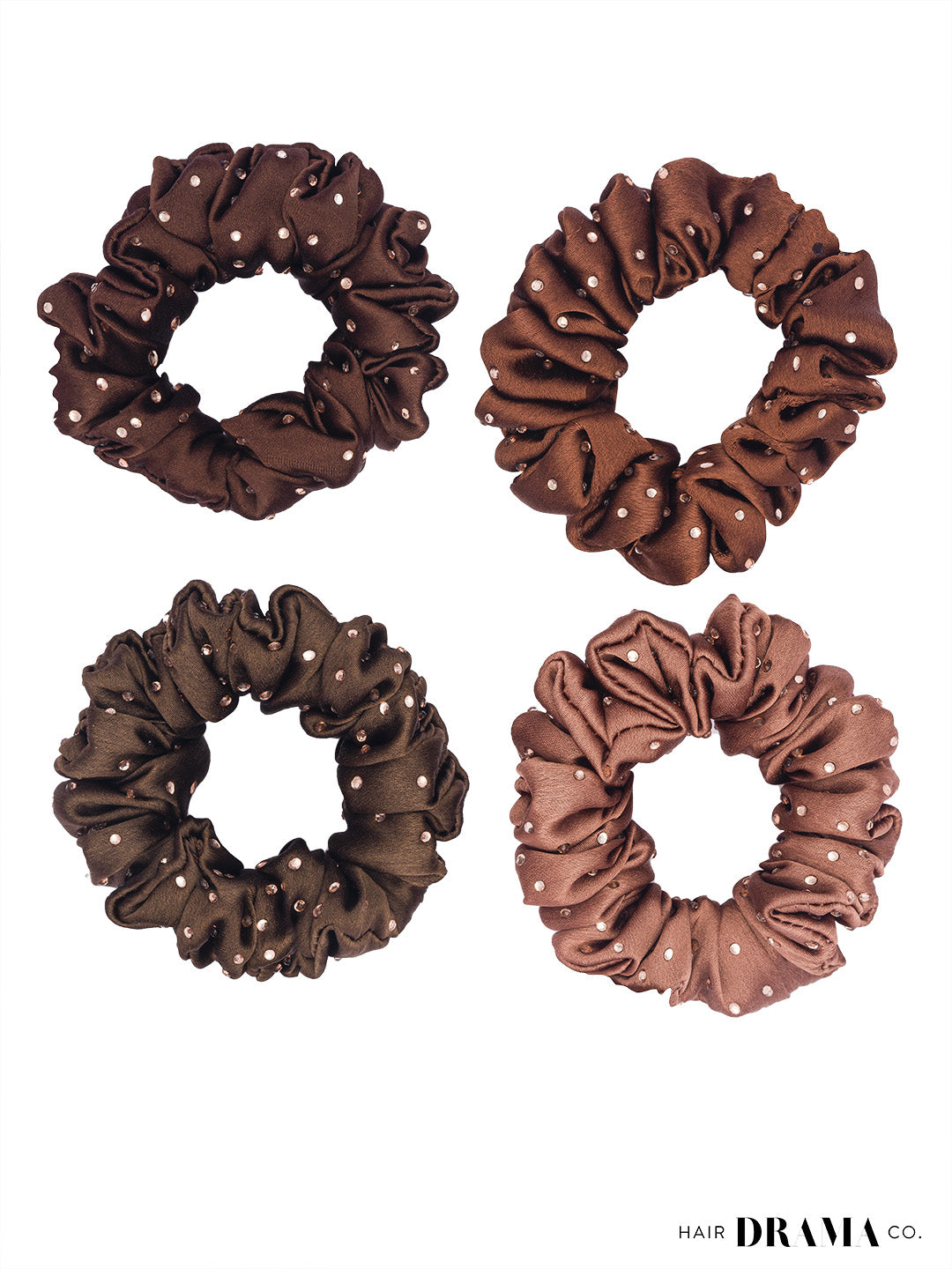 Brown Luxury Scrunchies With Free Pouch Set Of 5