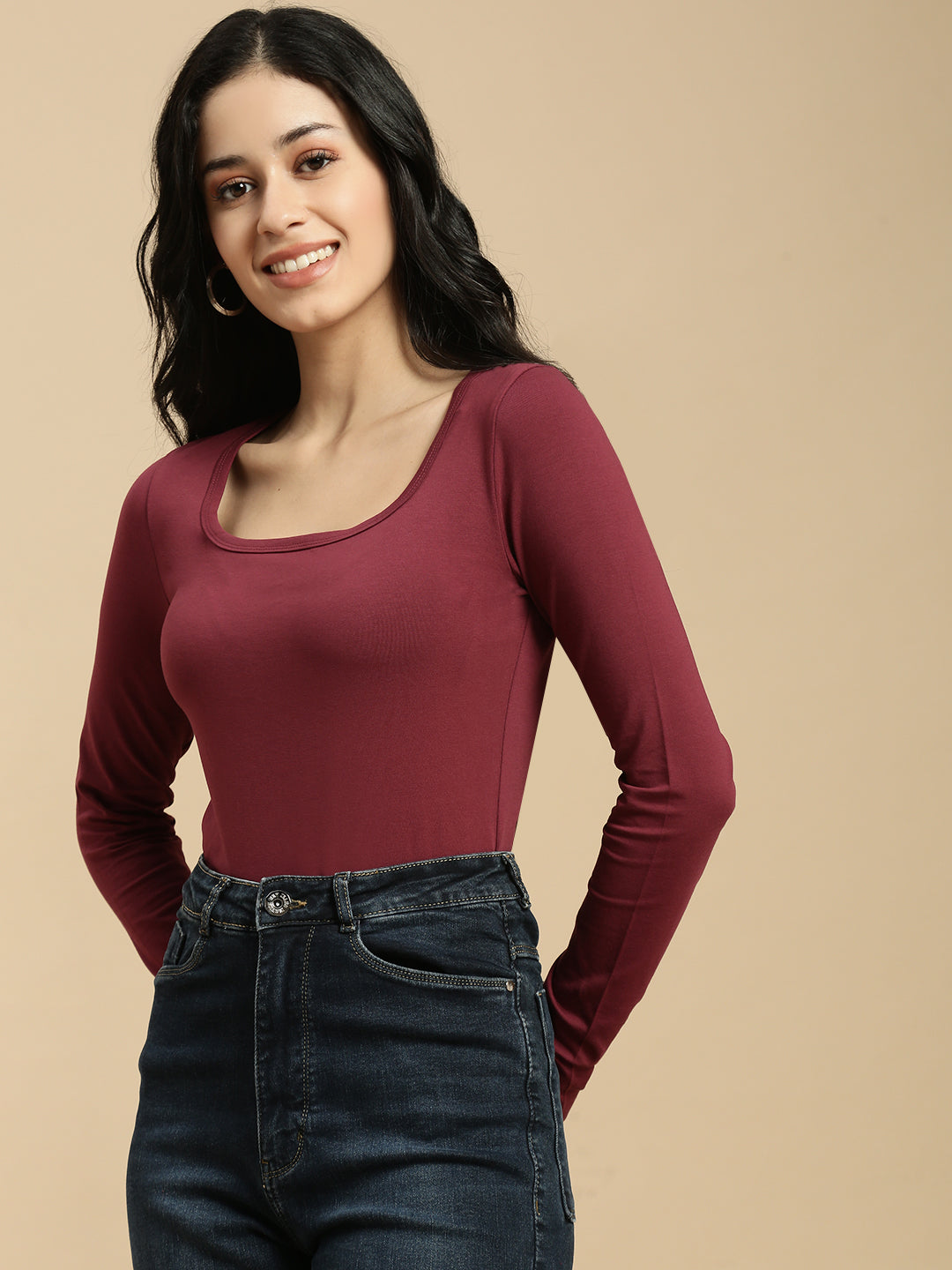Women Burgundy Full Sleeve Top
