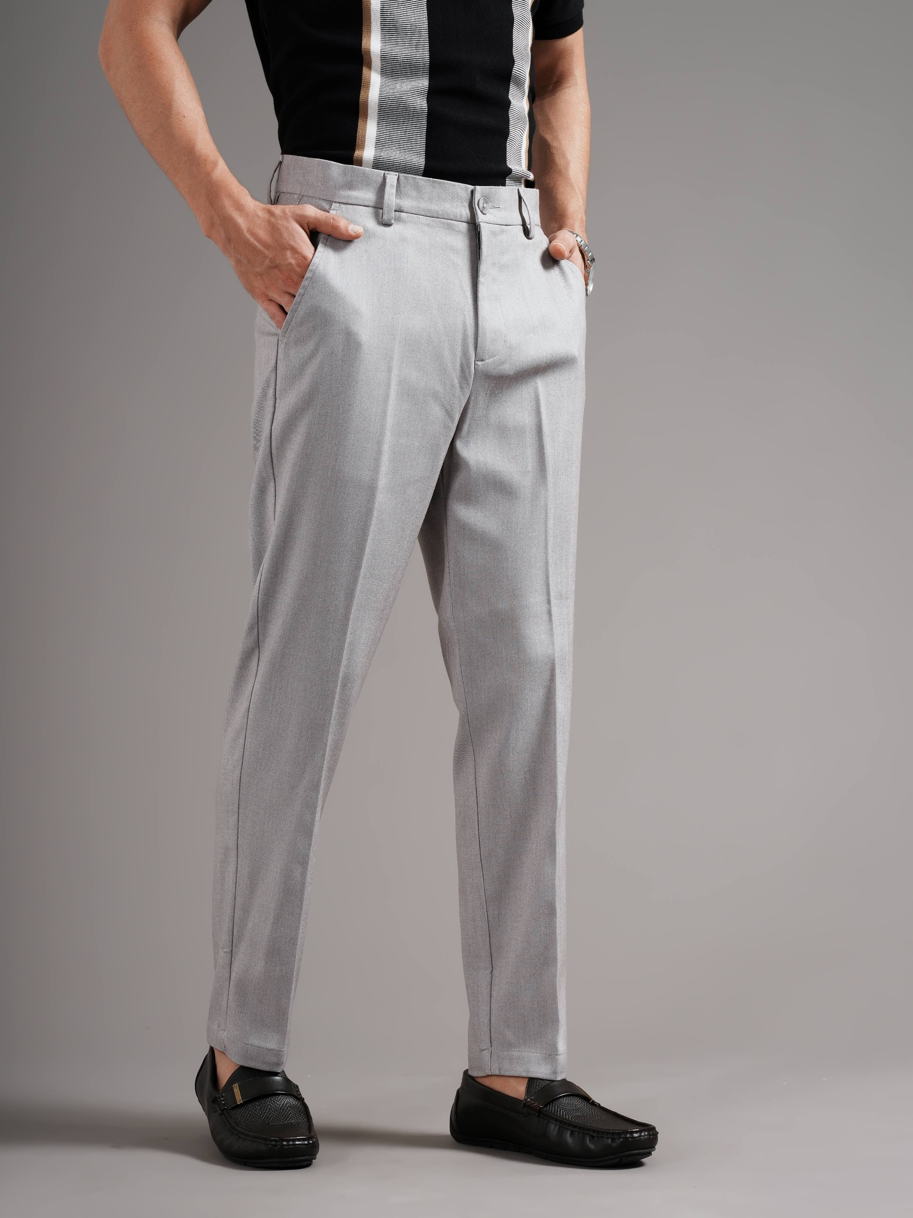 Men Grey Straight Fit Trousers