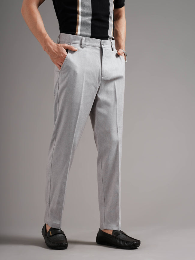 Men Grey Straight Fit Trousers