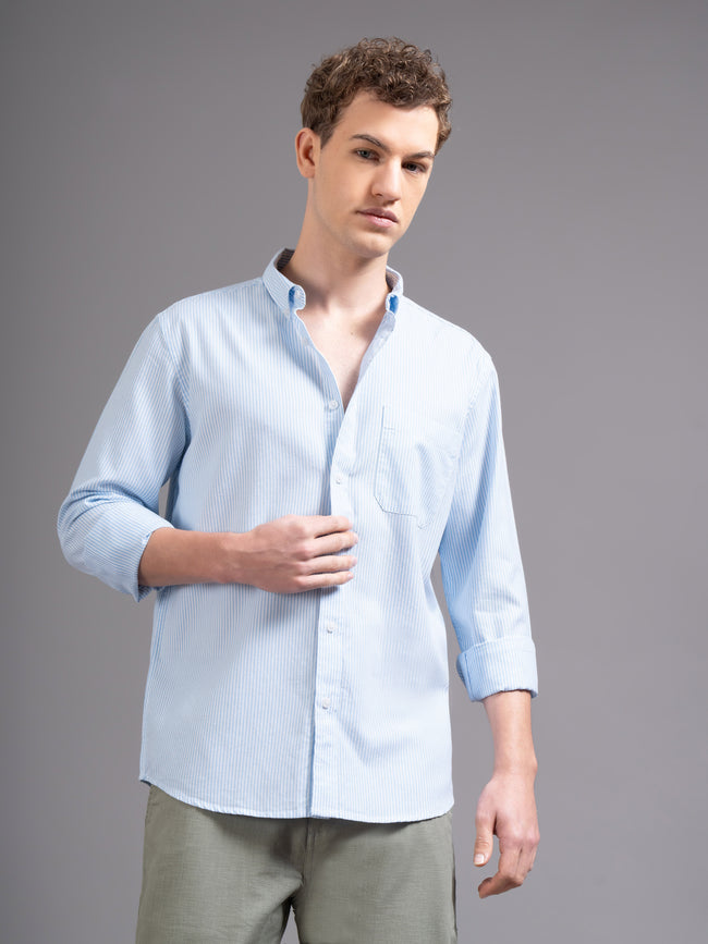 Men Blue Striped Shirt