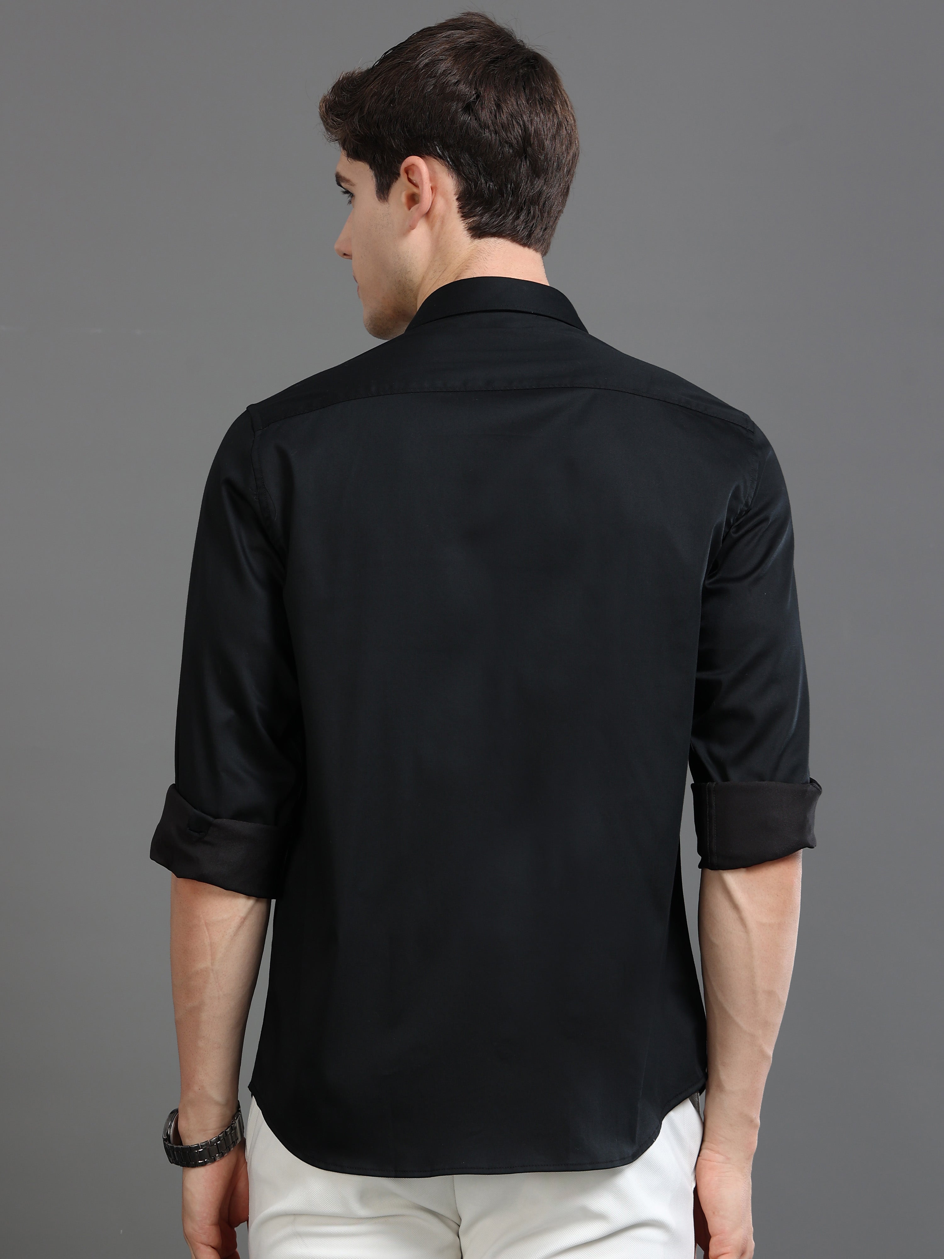 Men Black Satin Shirt