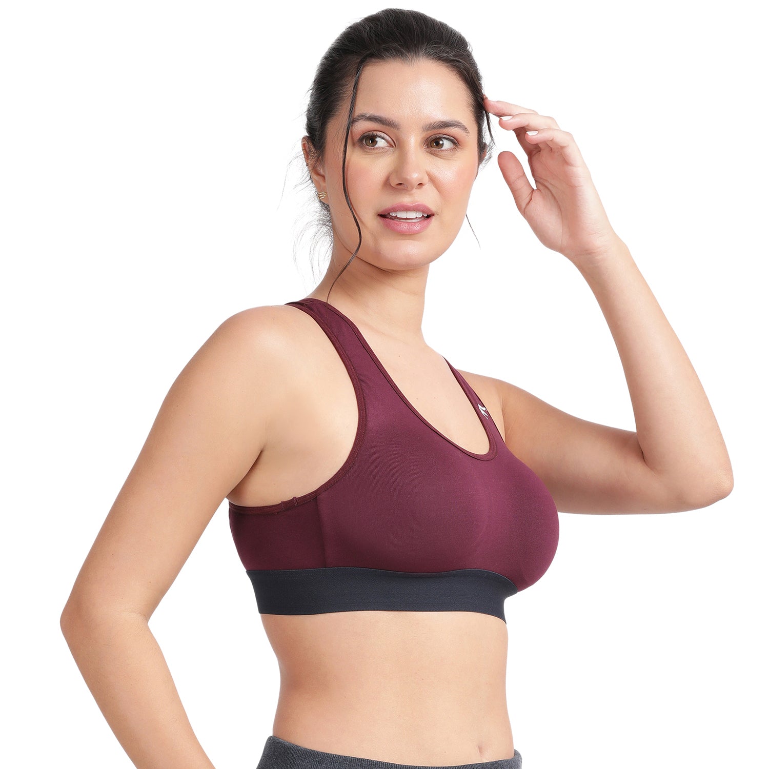 Non-padded Non-wired Full Coverage Removable Racer Back Sports Bra