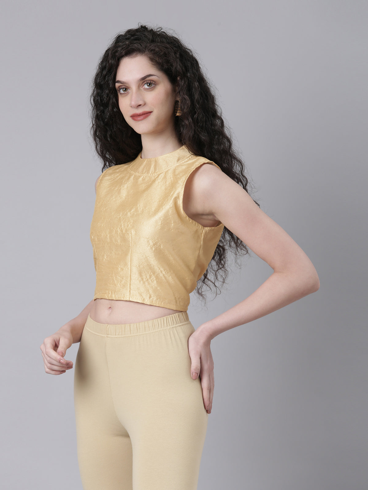 Women Beige Silk Knot Saree Blouse