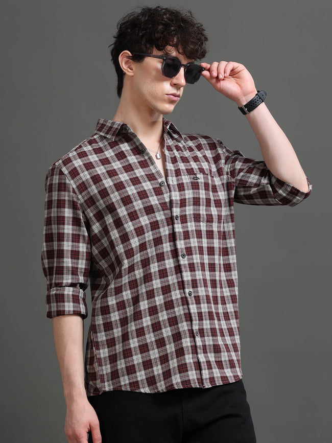 Men Brown Checked Shirt