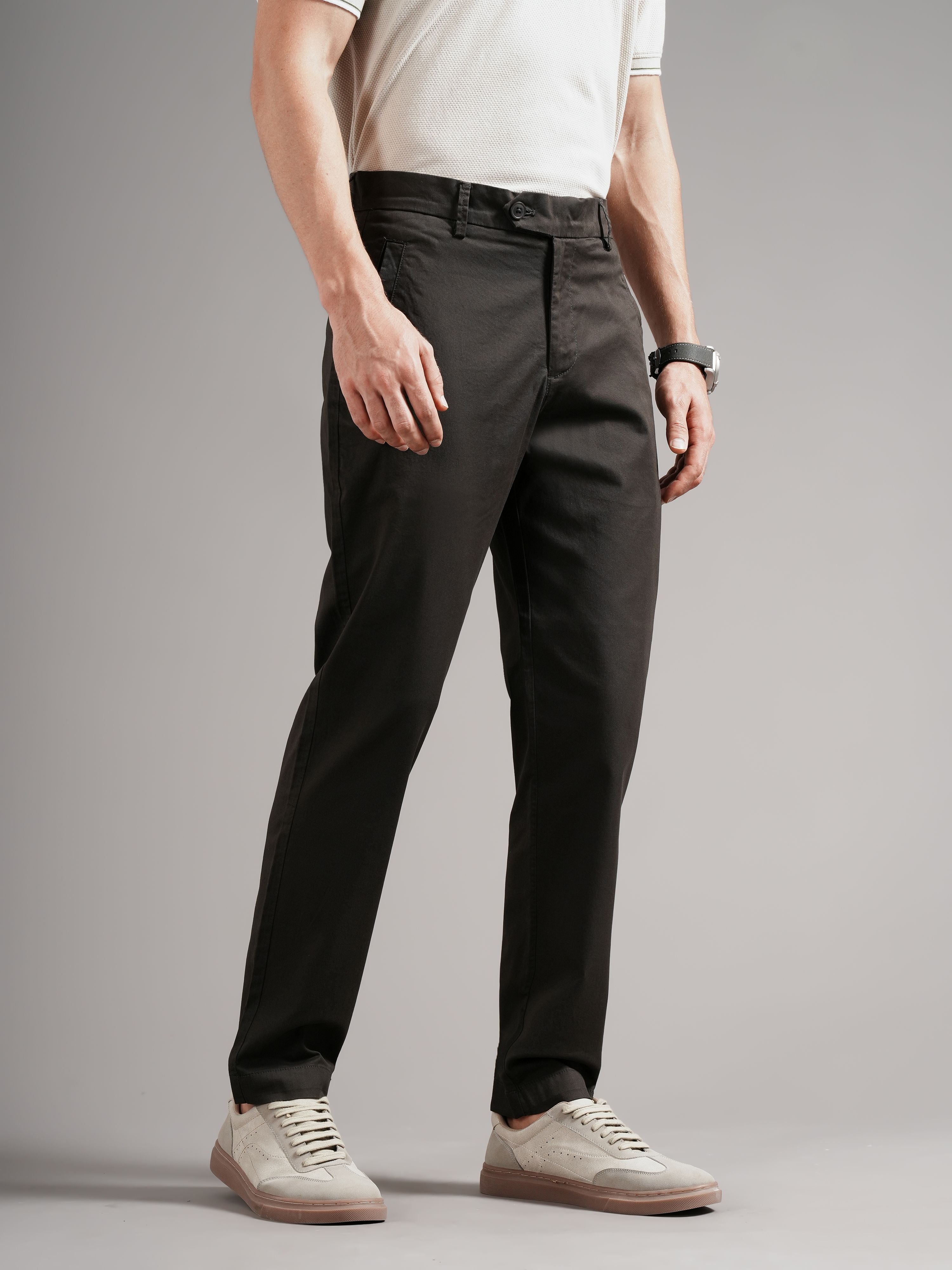 Men Olive Tailored Fit Trousers