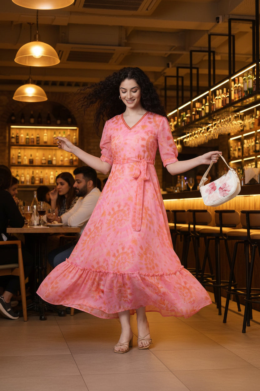 Women Pink Abstract Print Dress