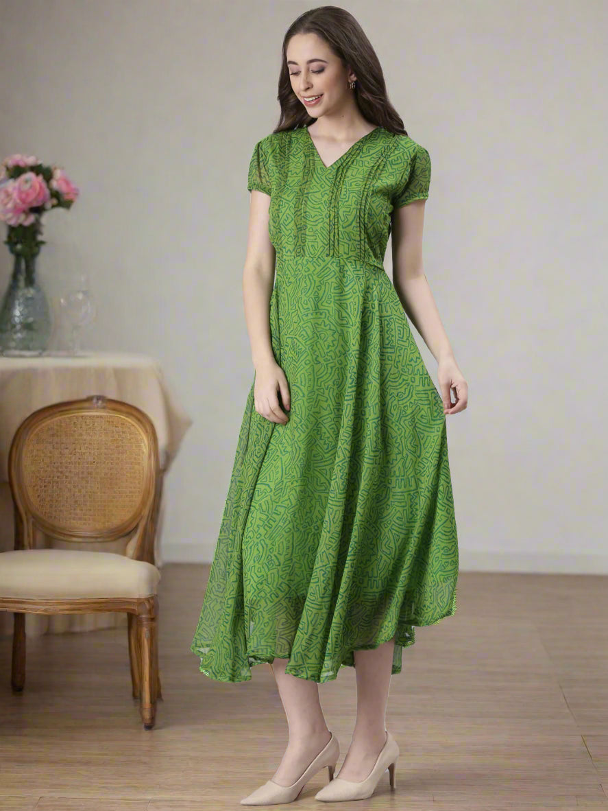 Women Green Printed Midi Dress