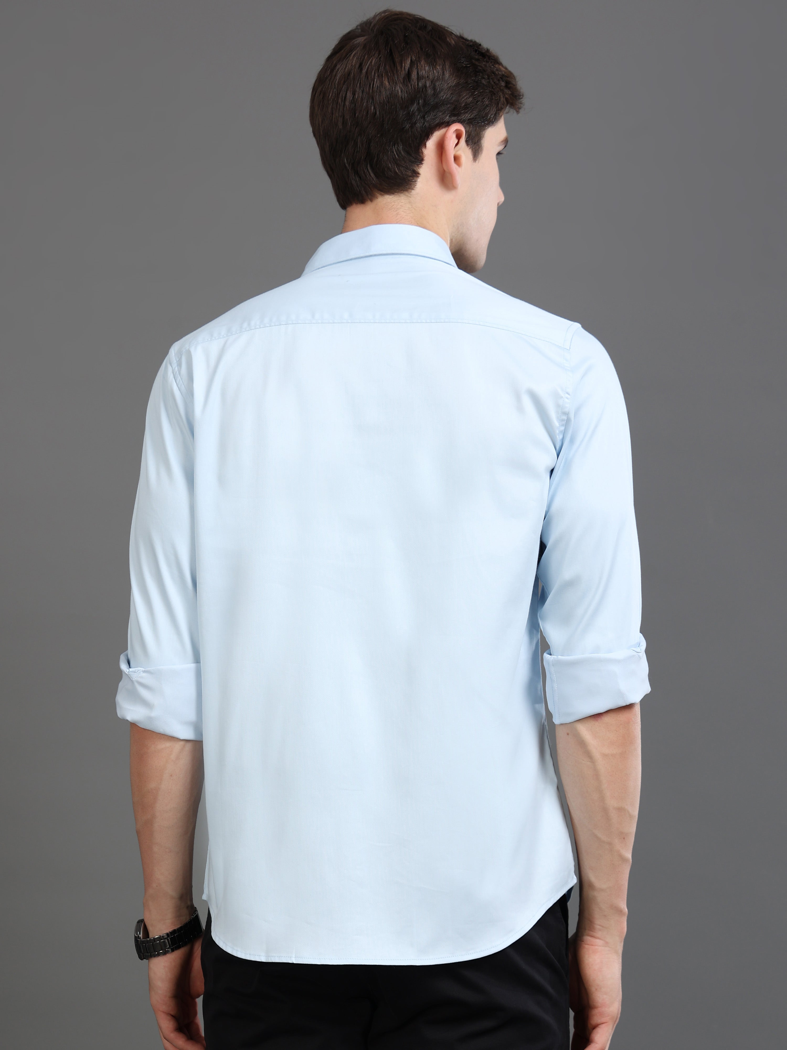 Men Blue Satin Shirt