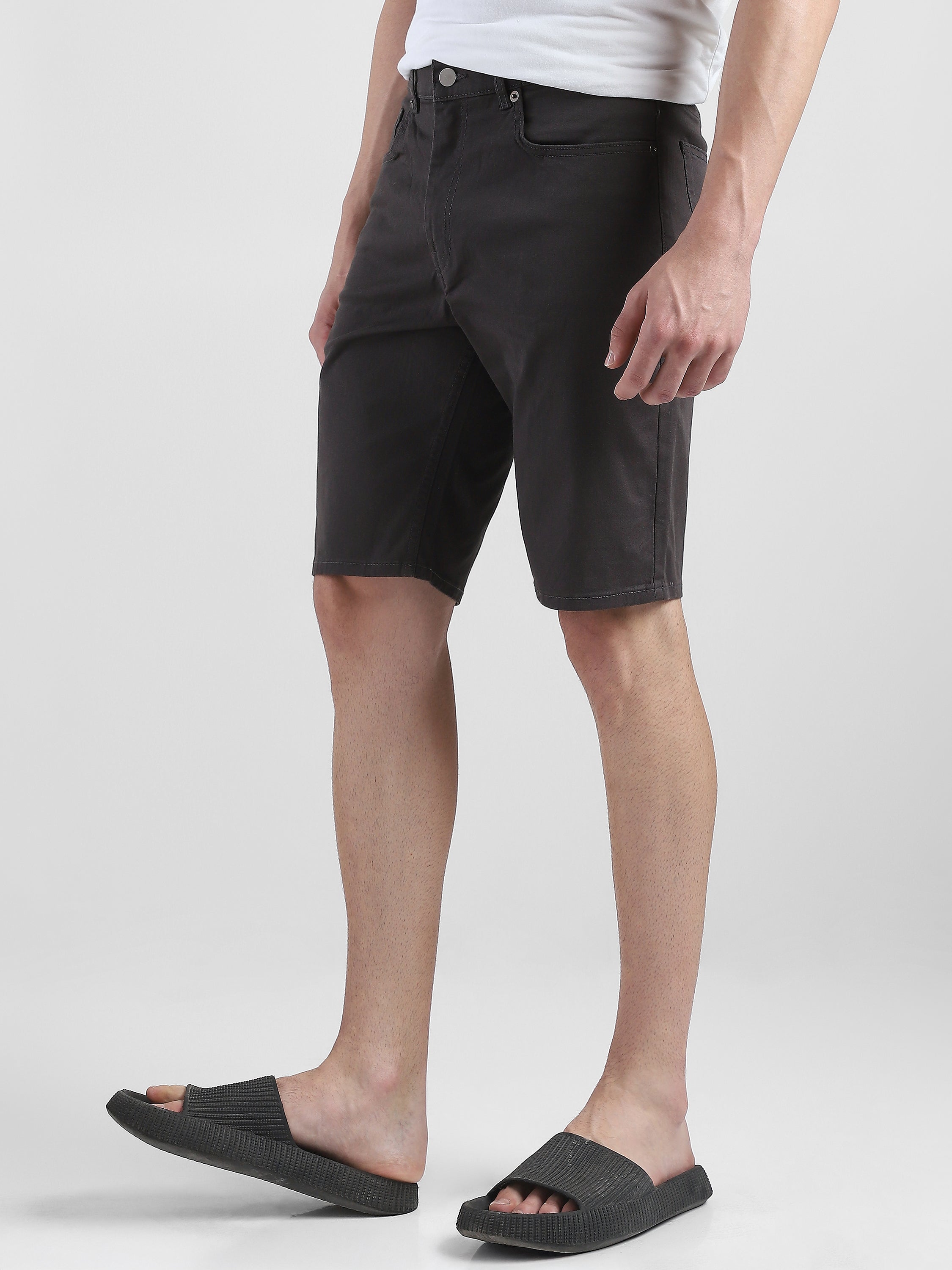Men Dark Grey Denim Knee Length Shorts