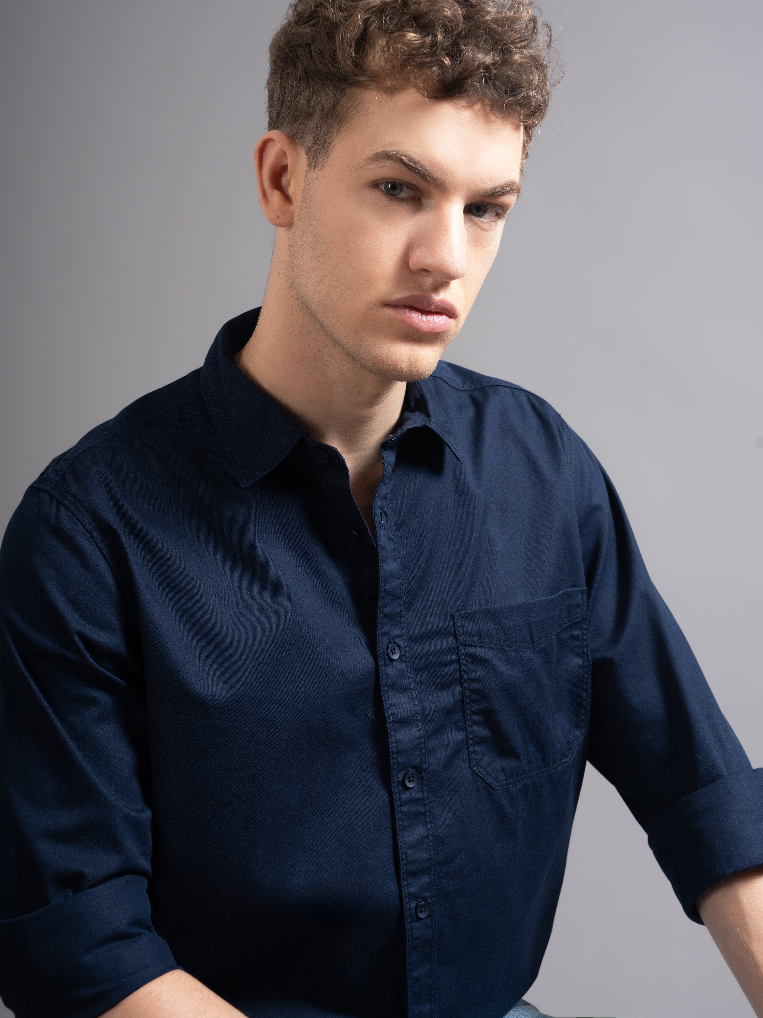 Men Navy Blue Twill Shirt