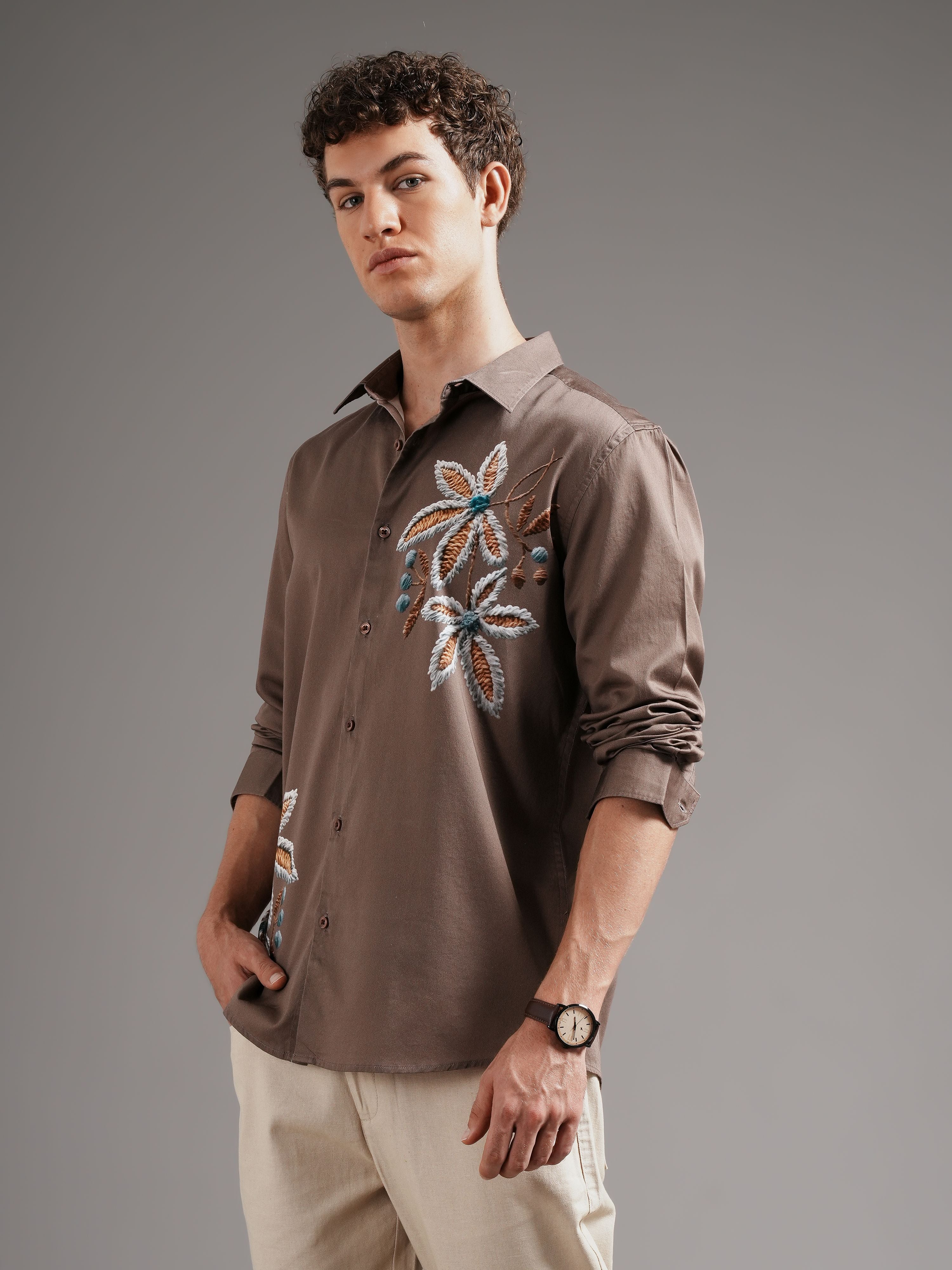 Men Brown Casual Printed Shirt