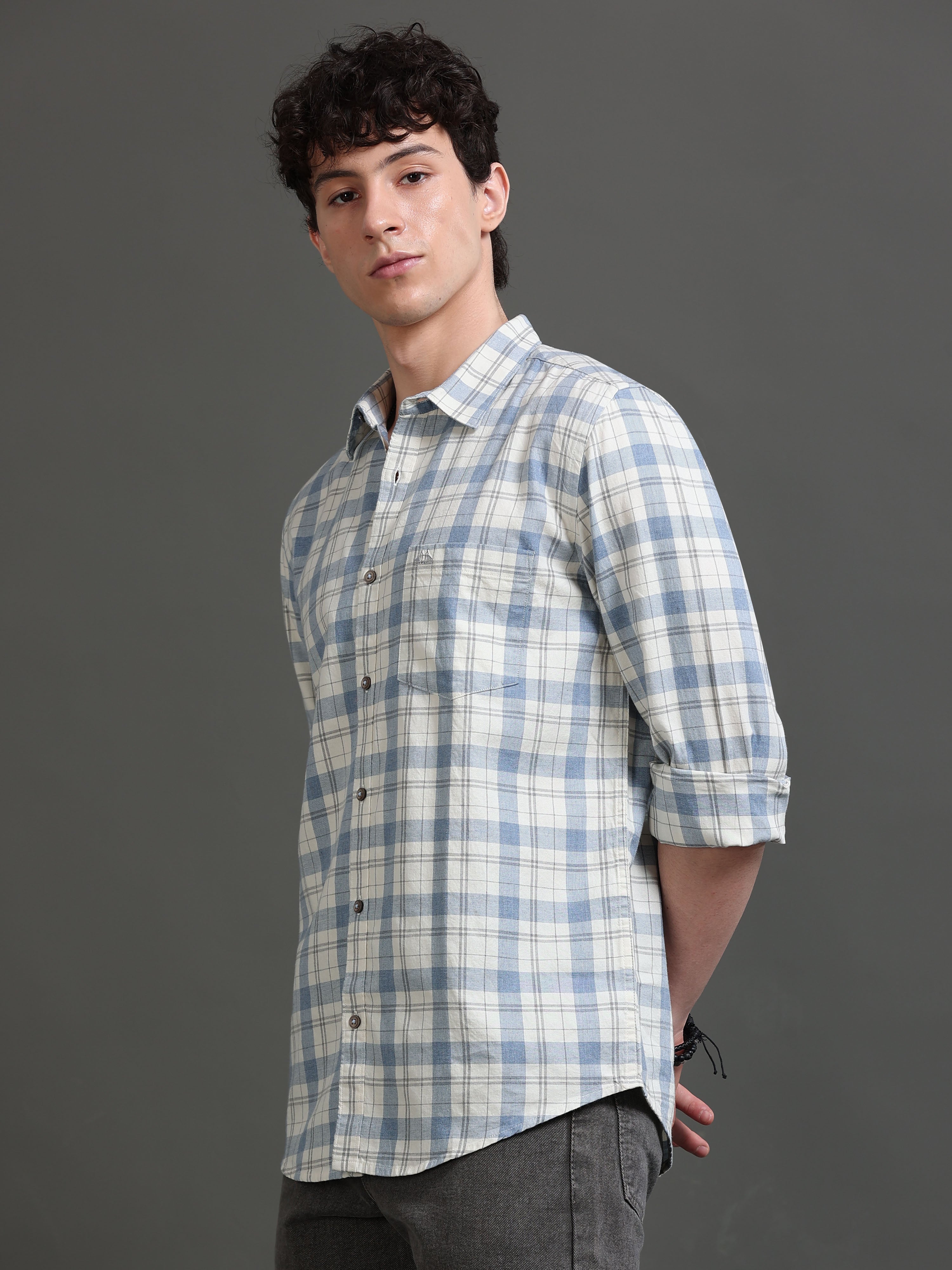 Men Blue Checked Shirt