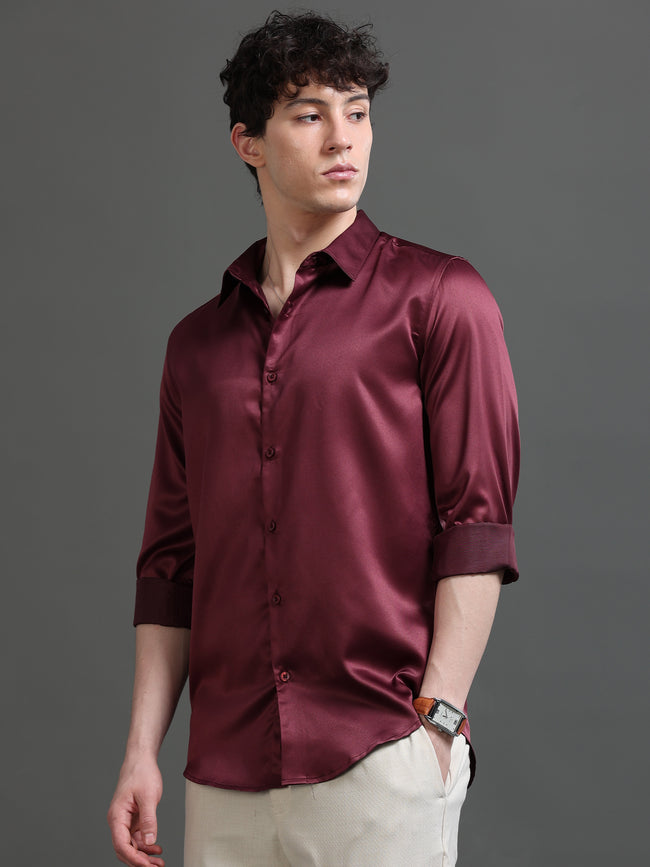 Men Burgundy Solid Shirt