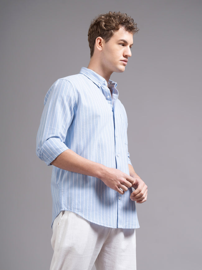 Men Blue Striped Shirt