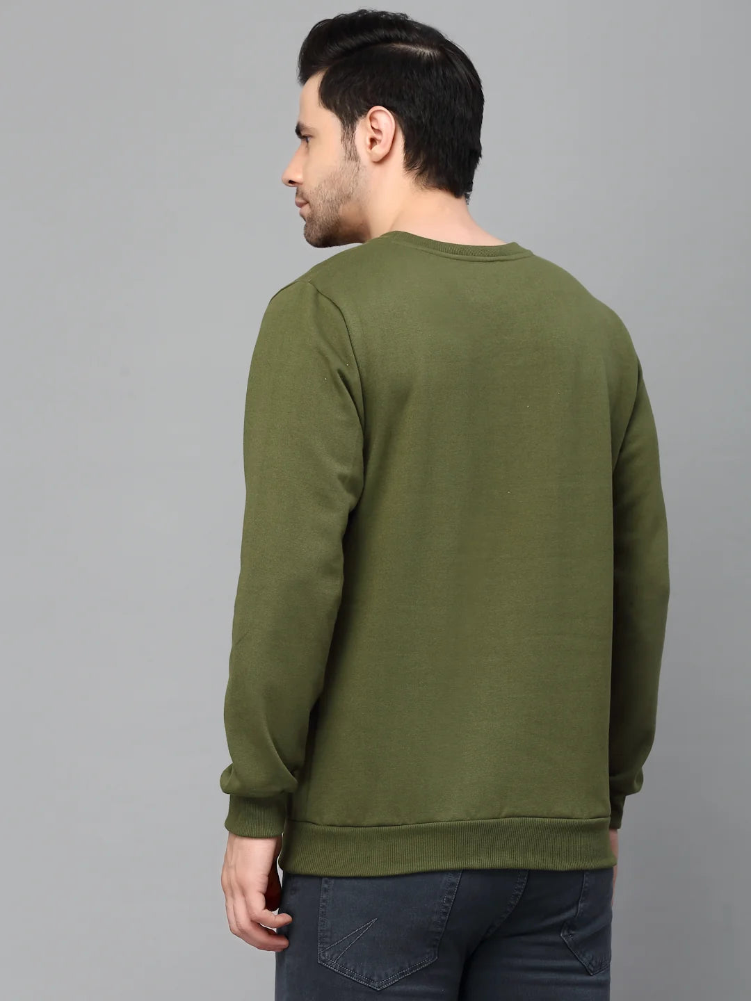 Men Neck Stitch Detail Basic Fleece Sweatshirt