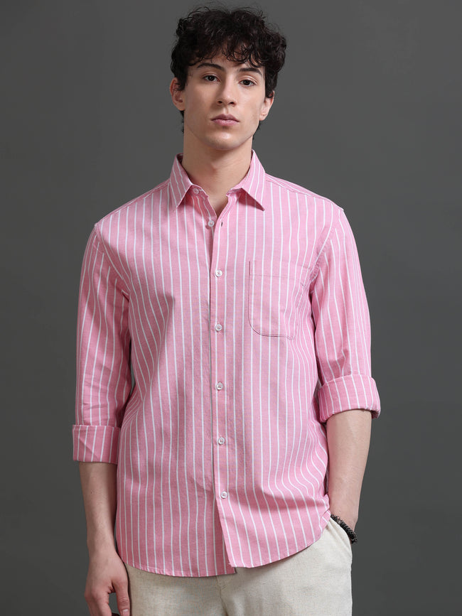 Men Pink Striped Shirt