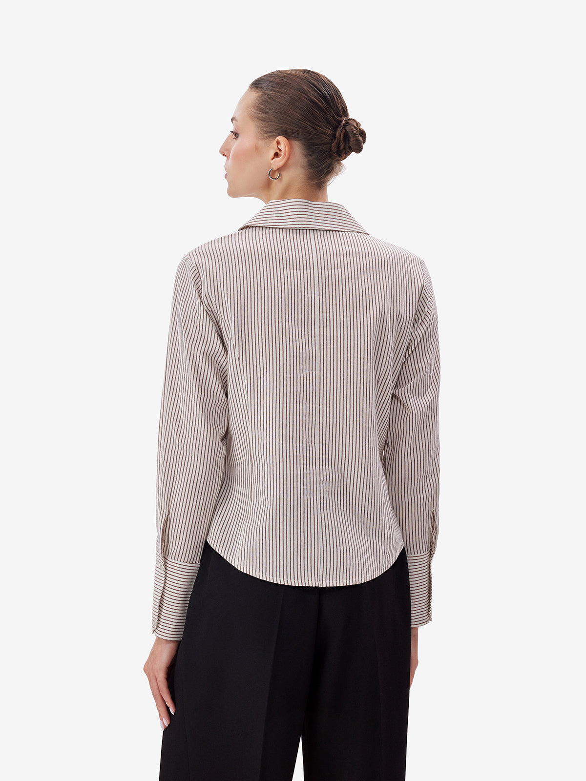 Women White Striped Overlap Shirt