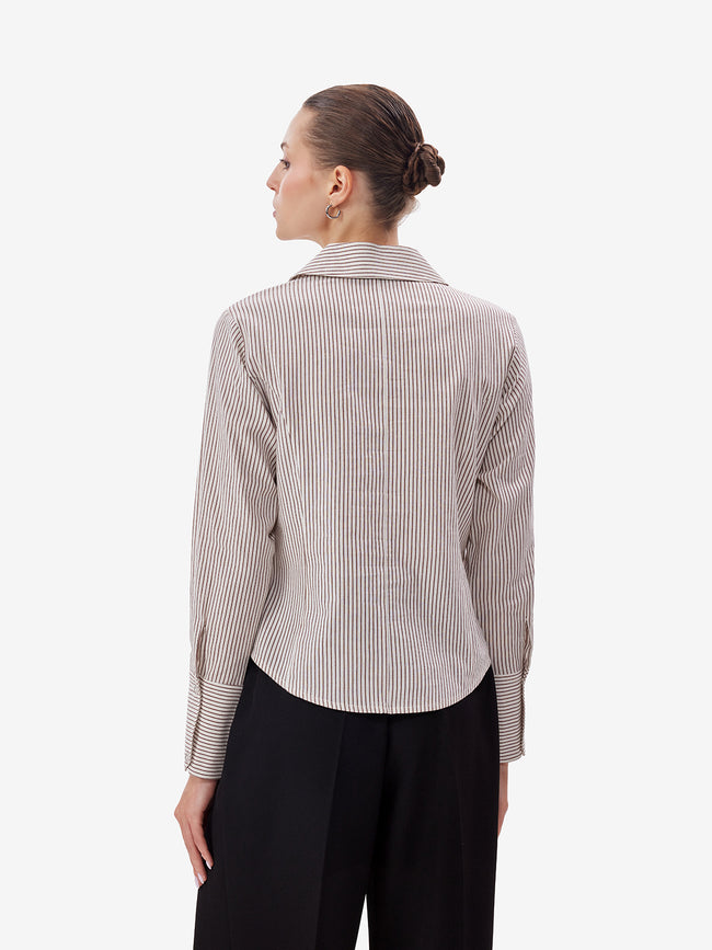 Women White Striped Overlap Shirt
