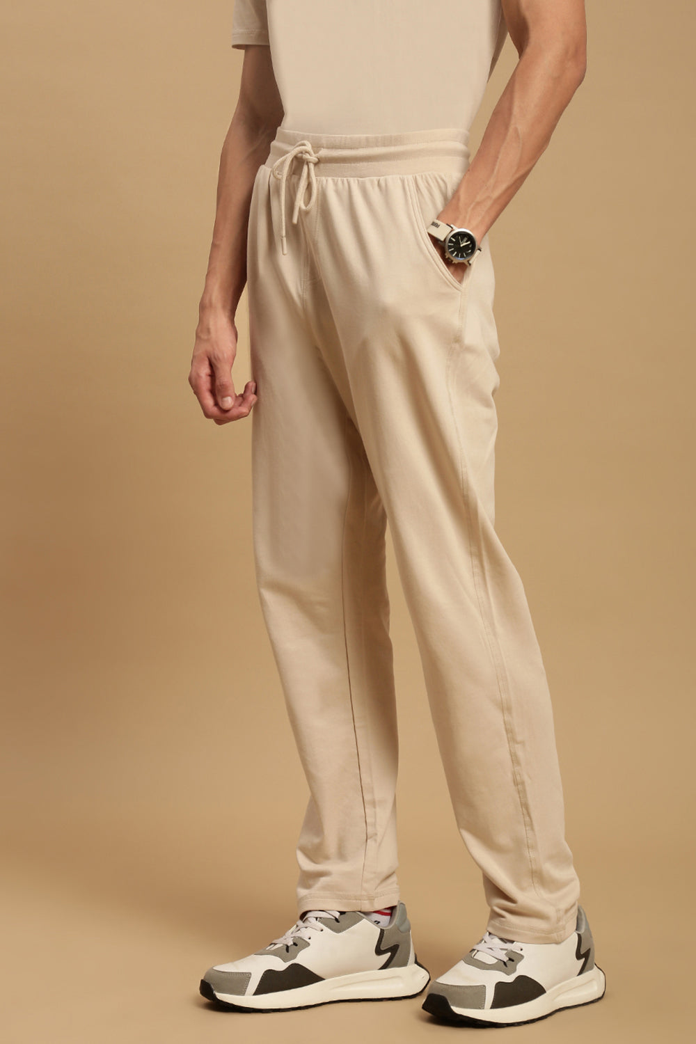 Men Beige French Terry Jogger