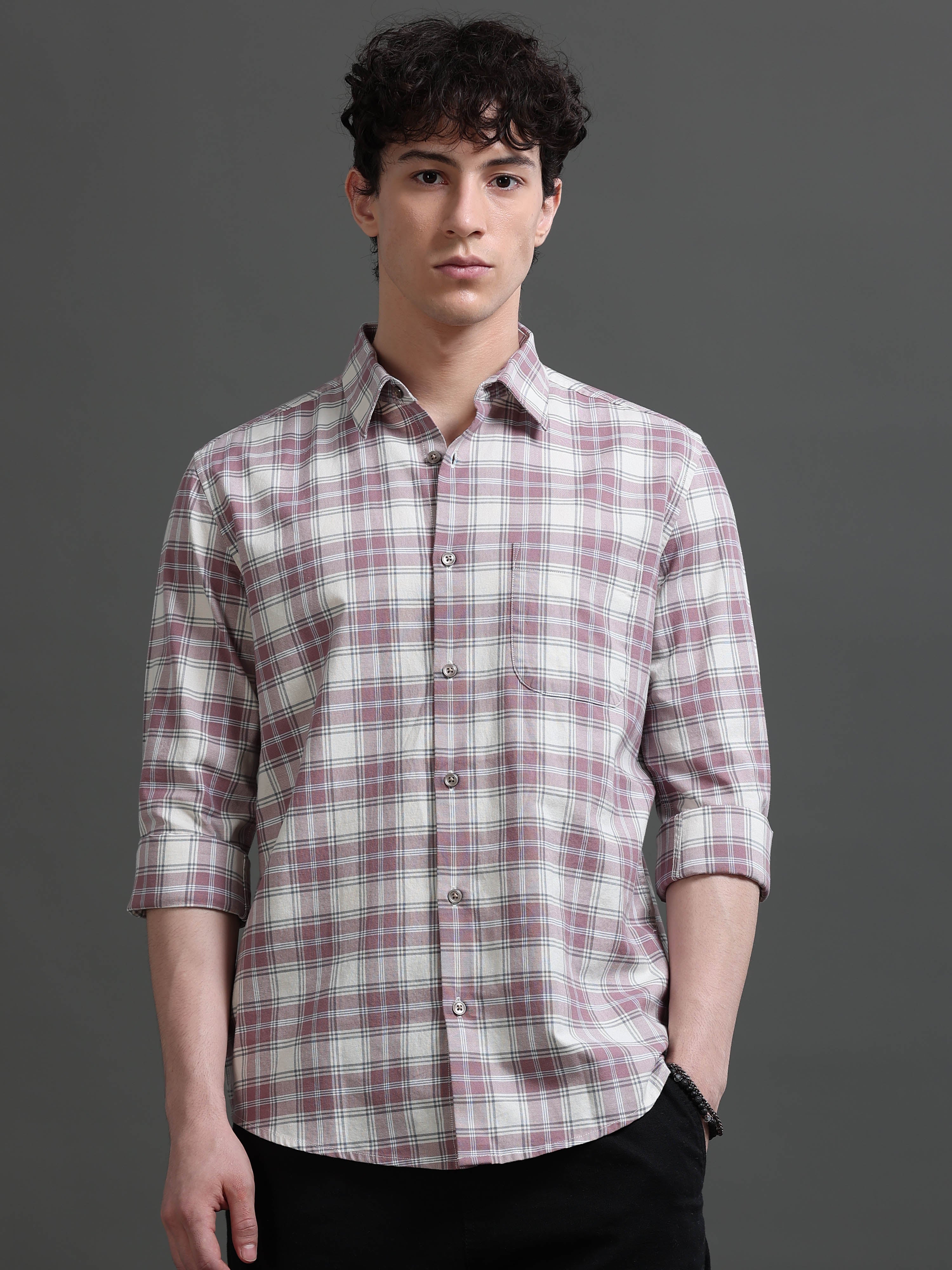 Men Mauve Check Shirt