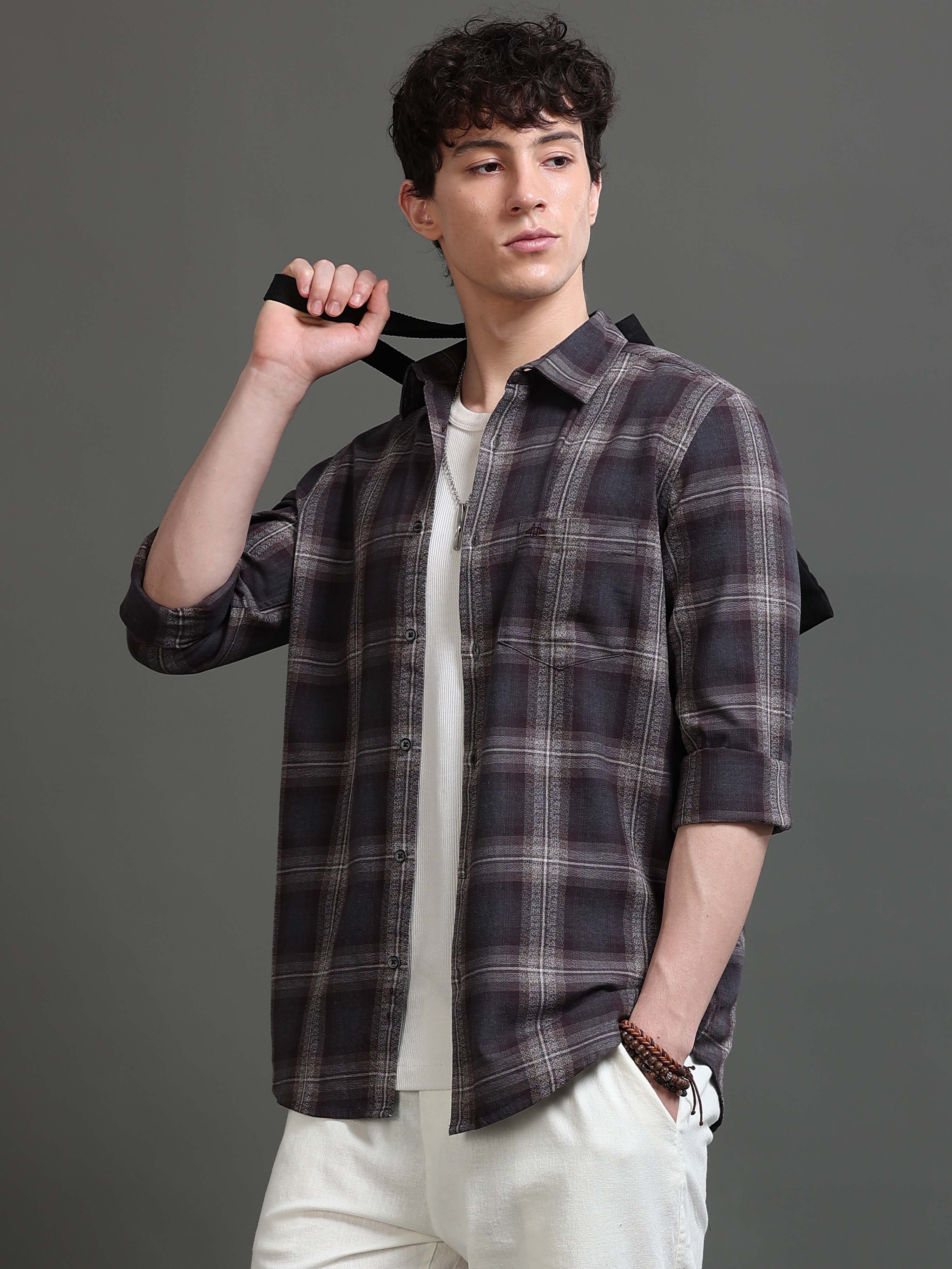 Men Brown Checked Shirt