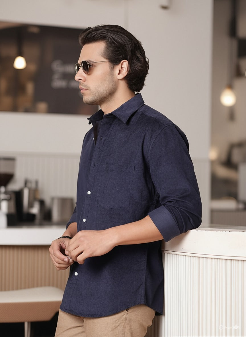 Men Blue Oversized Corduroy Shirt