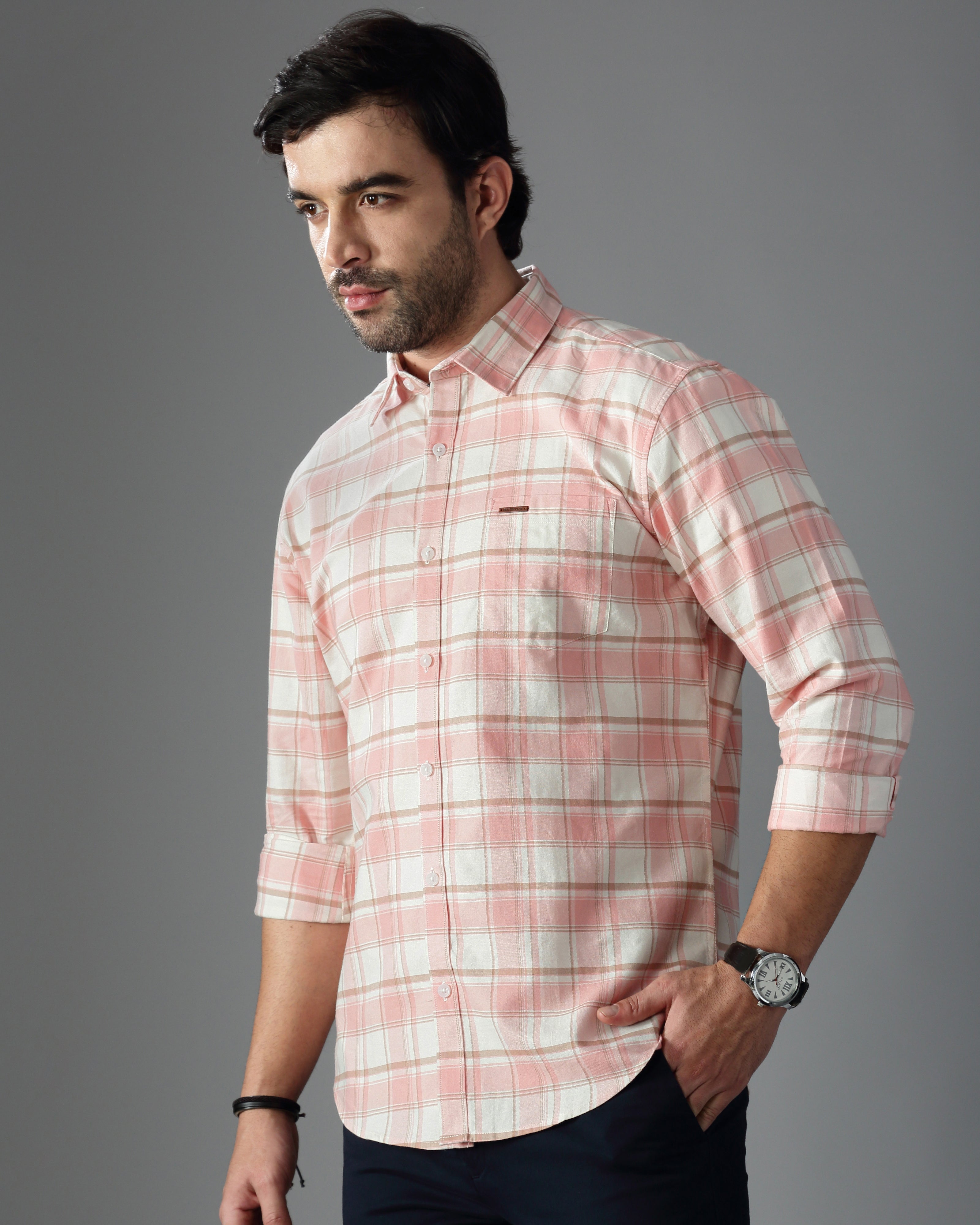 Men Orange Cotton Slim Shirt