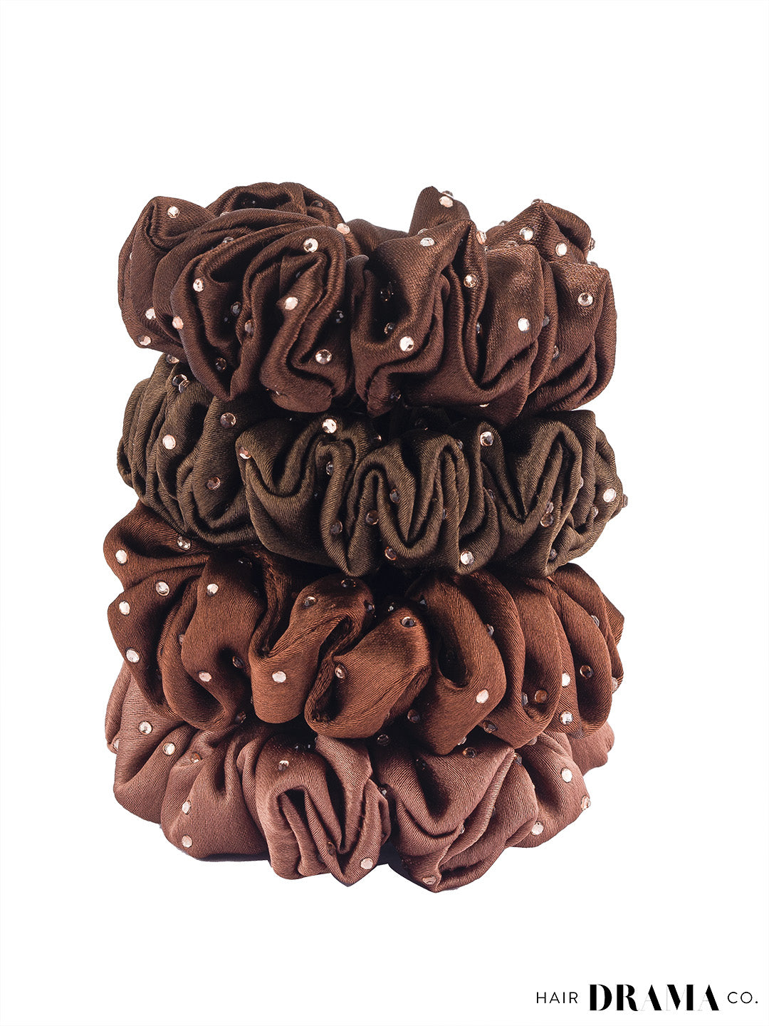 Brown Luxury Scrunchies With Free Pouch Set Of 5