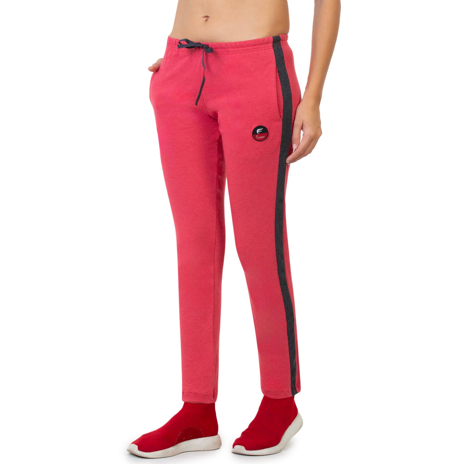Women Red Ankle Length Track Pant
